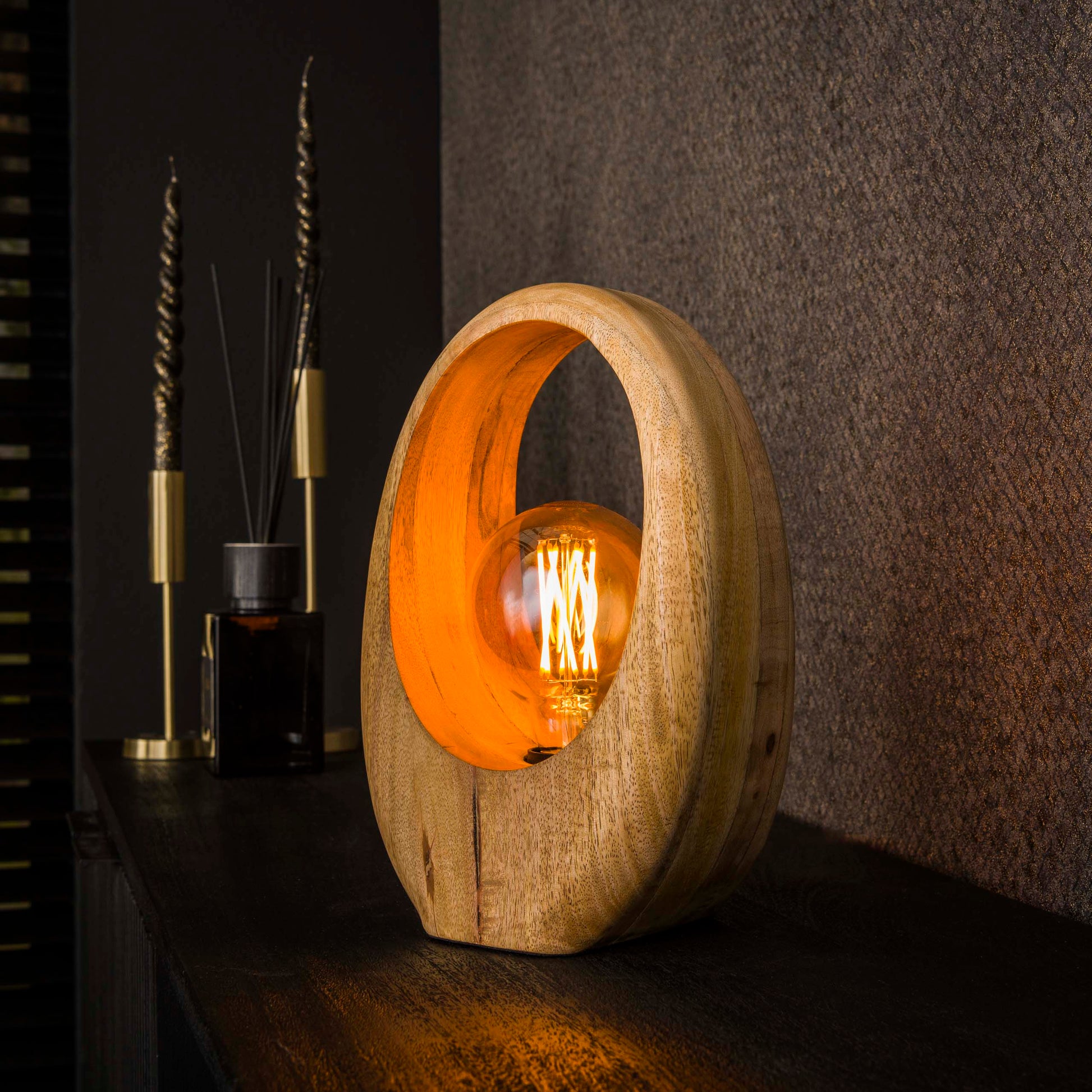 Tafellamp Arch Wood 1-lichts / Massief mango – afbeelding 1