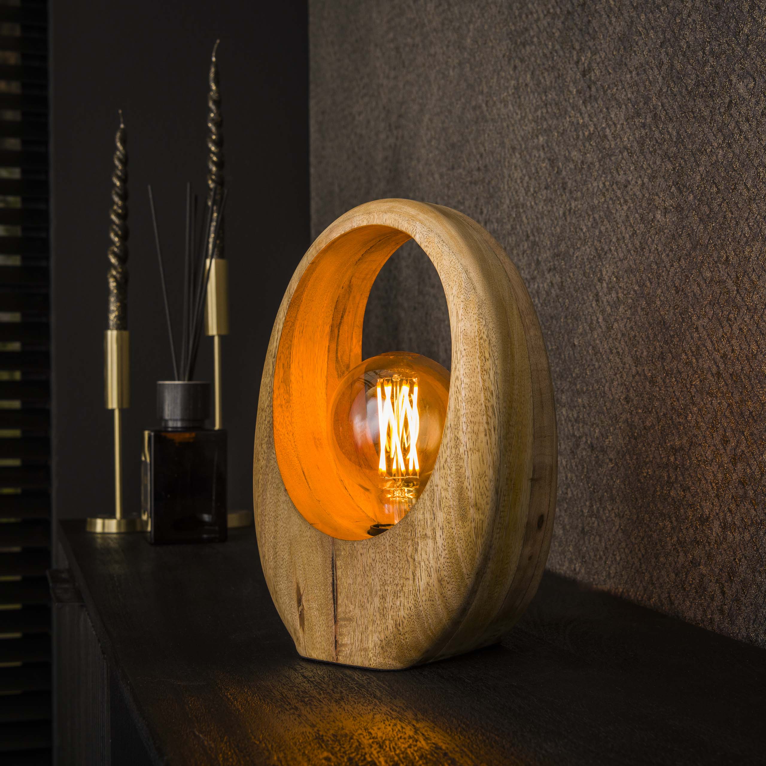 Tafellamp Arch Wood 1-lichts / Massief mango – afbeelding 1