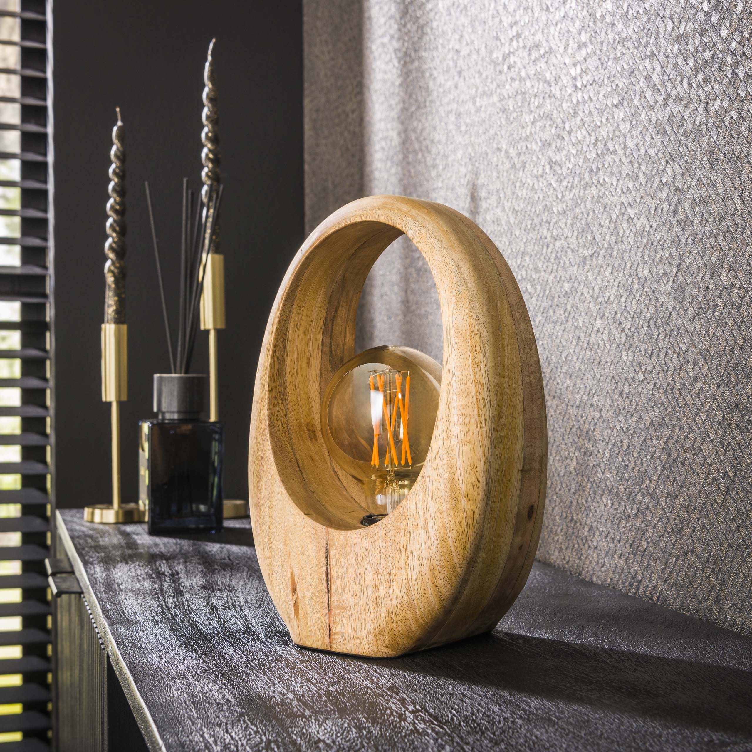 Tafellamp Arch Wood 1-lichts / Massief mango – afbeelding 2
