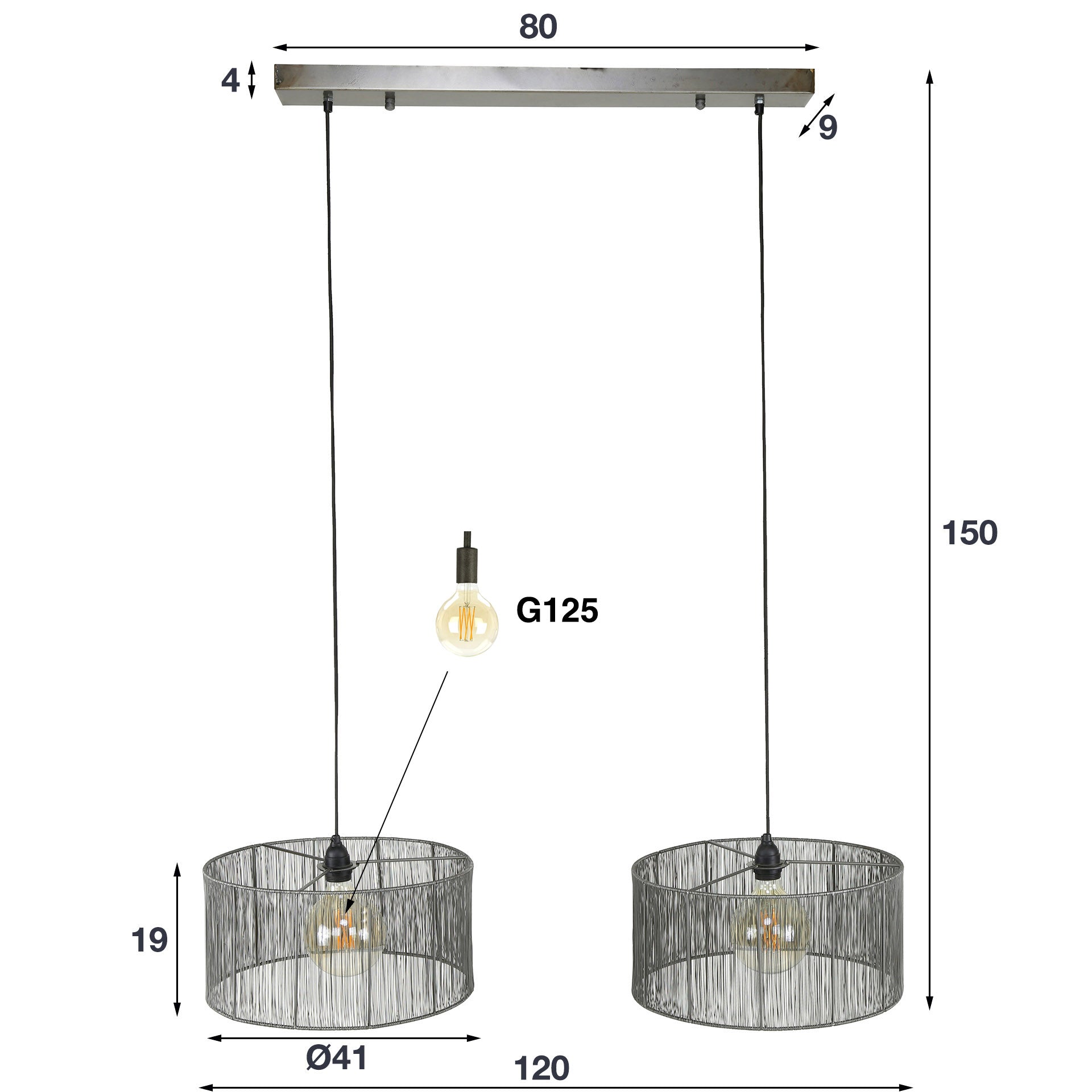 Hanglamp Stringshade 2-lichts / Zwart nikkel – afbeelding 6
