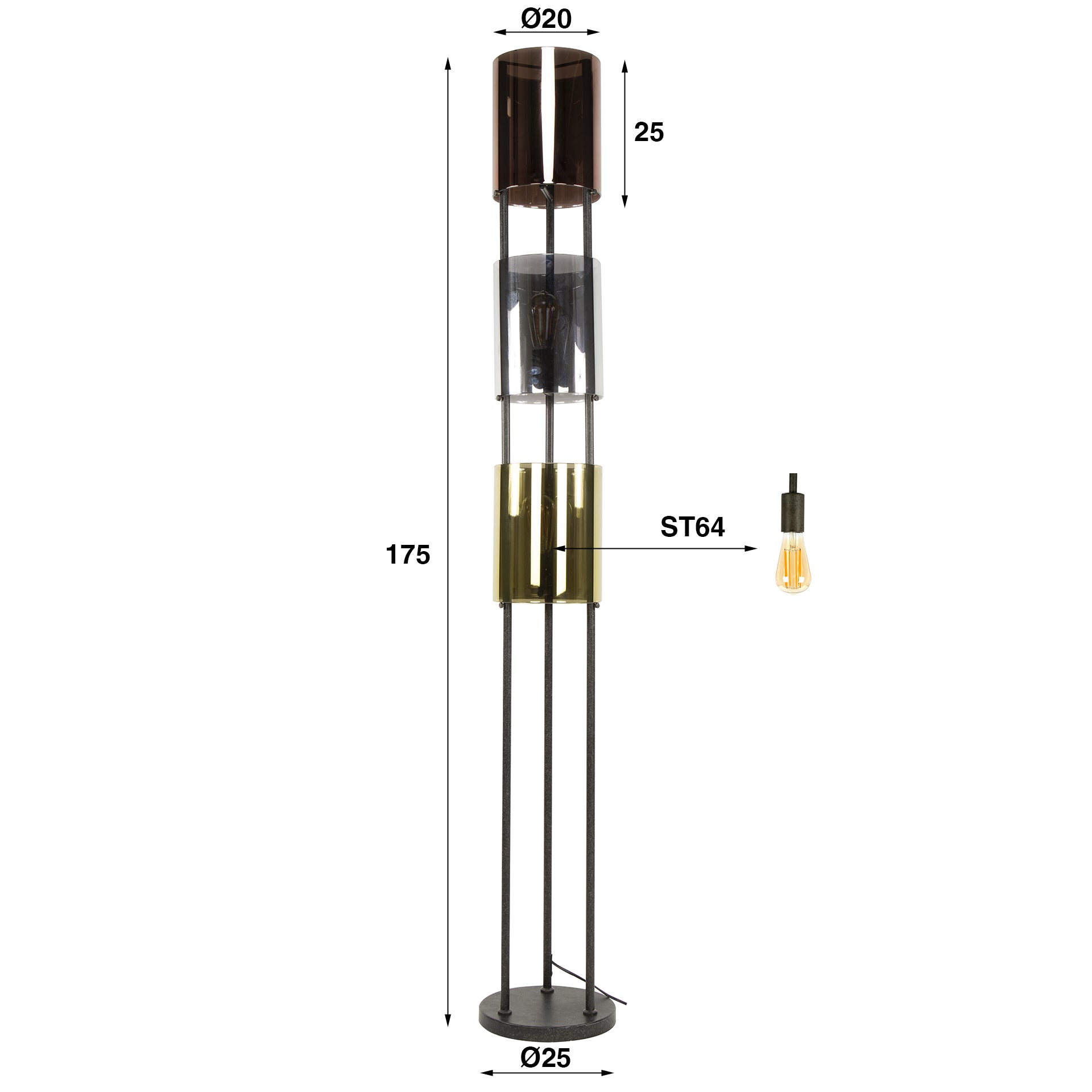 Vloerlamp Lucente Tricolore 3-lichts / Artic zwart – afbeelding 5