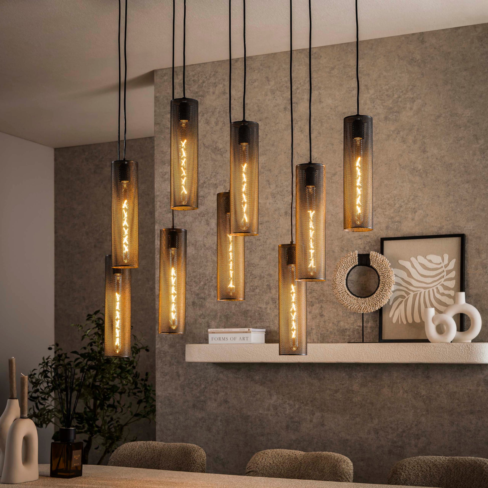 Hanglamp Tube Mesh 5+4-lichts / Artic zwart – afbeelding 1