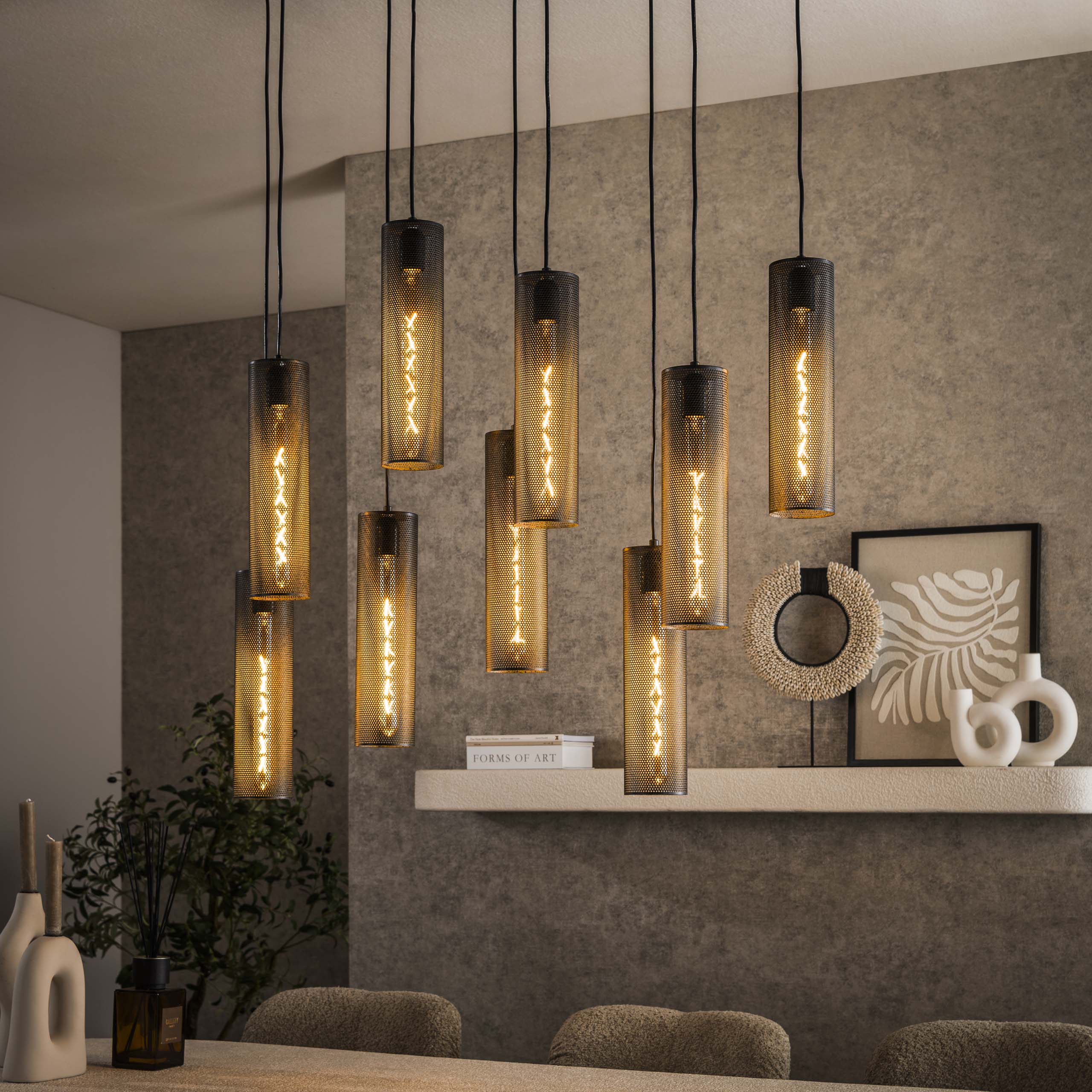 Hanglamp Tube Mesh 5+4-lichts / Artic zwart – afbeelding 1