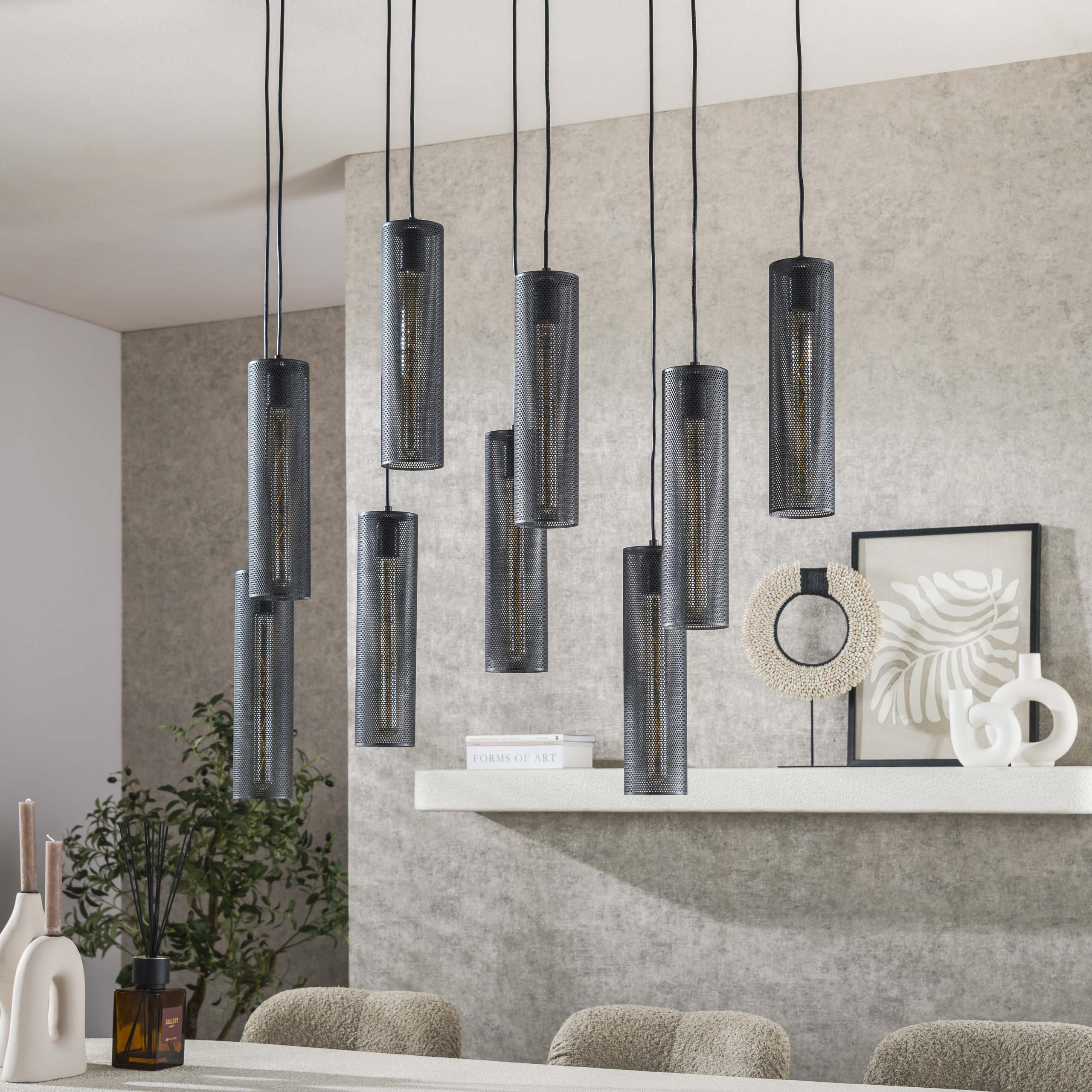 Hanglamp Tube Mesh 5+4-lichts / Artic zwart – afbeelding 2