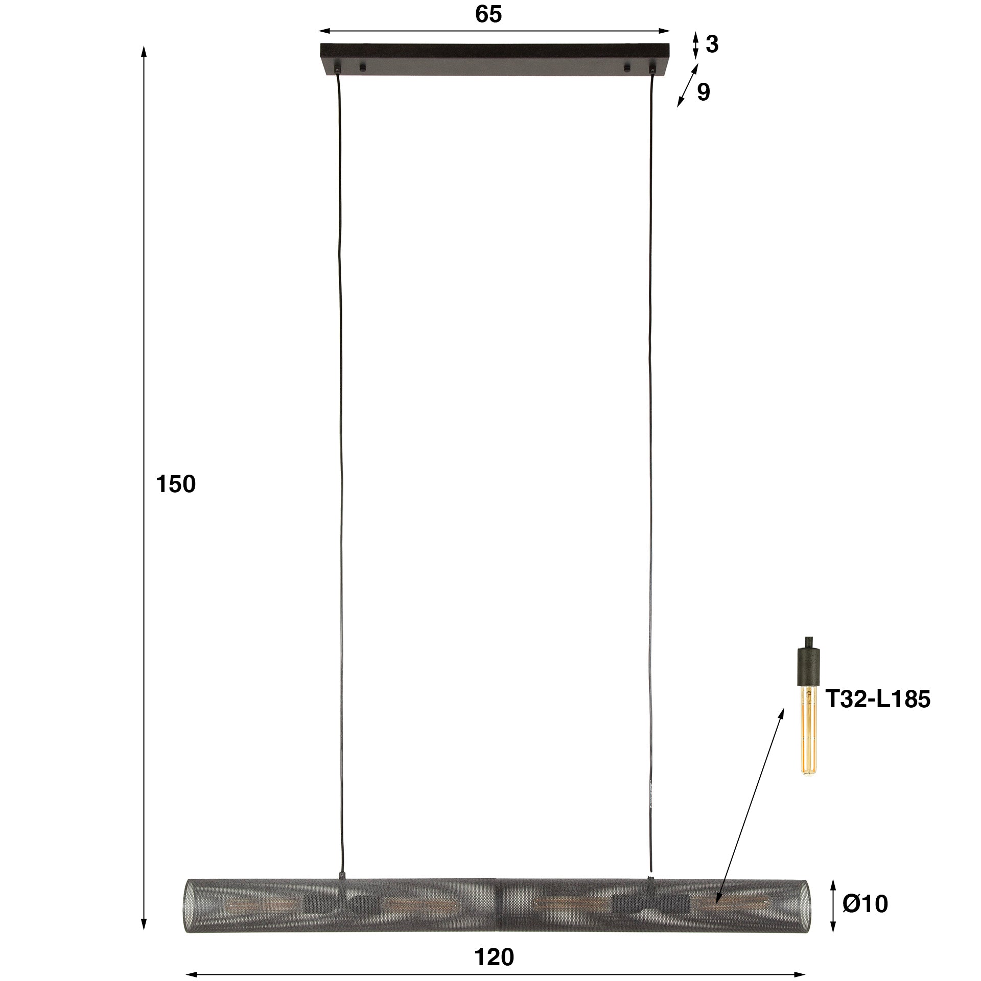 Hanglamp Tube Mesh 4-lichts 120cm / Artic zwart – afbeelding 4