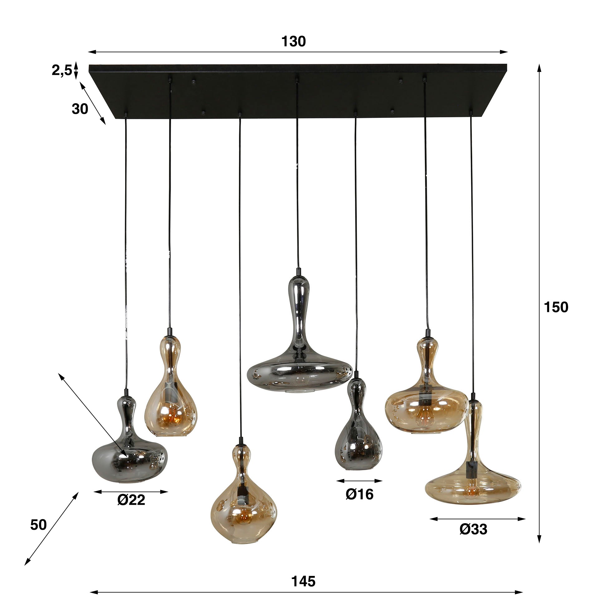 Hanglamp Karaf 4+3-lichts / Artic zwart – afbeelding 5