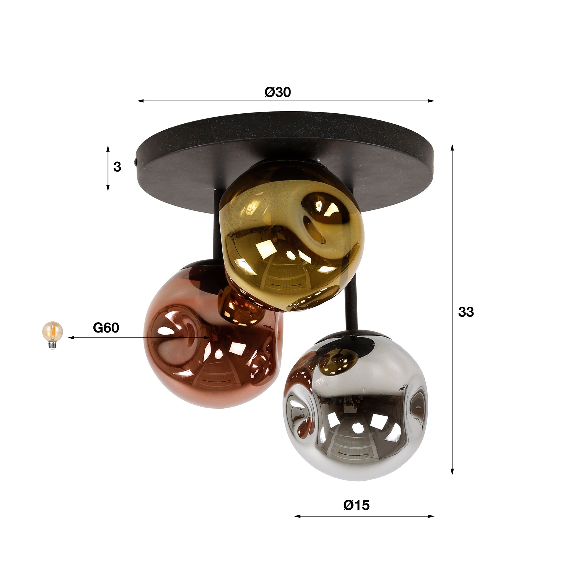 Plafondlamp Stellar 3-lichts / Artic zwart – afbeelding 3