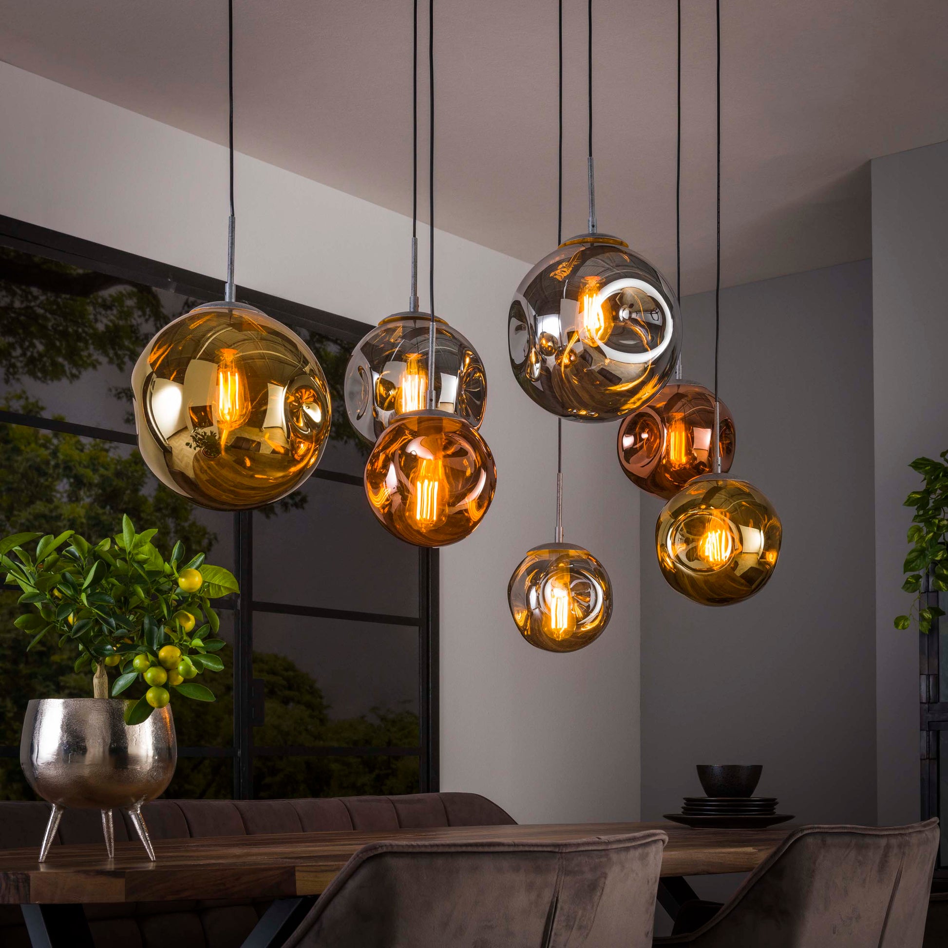 Hanglamp Stellar 4+3-lichts / Oud zilver – afbeelding 1