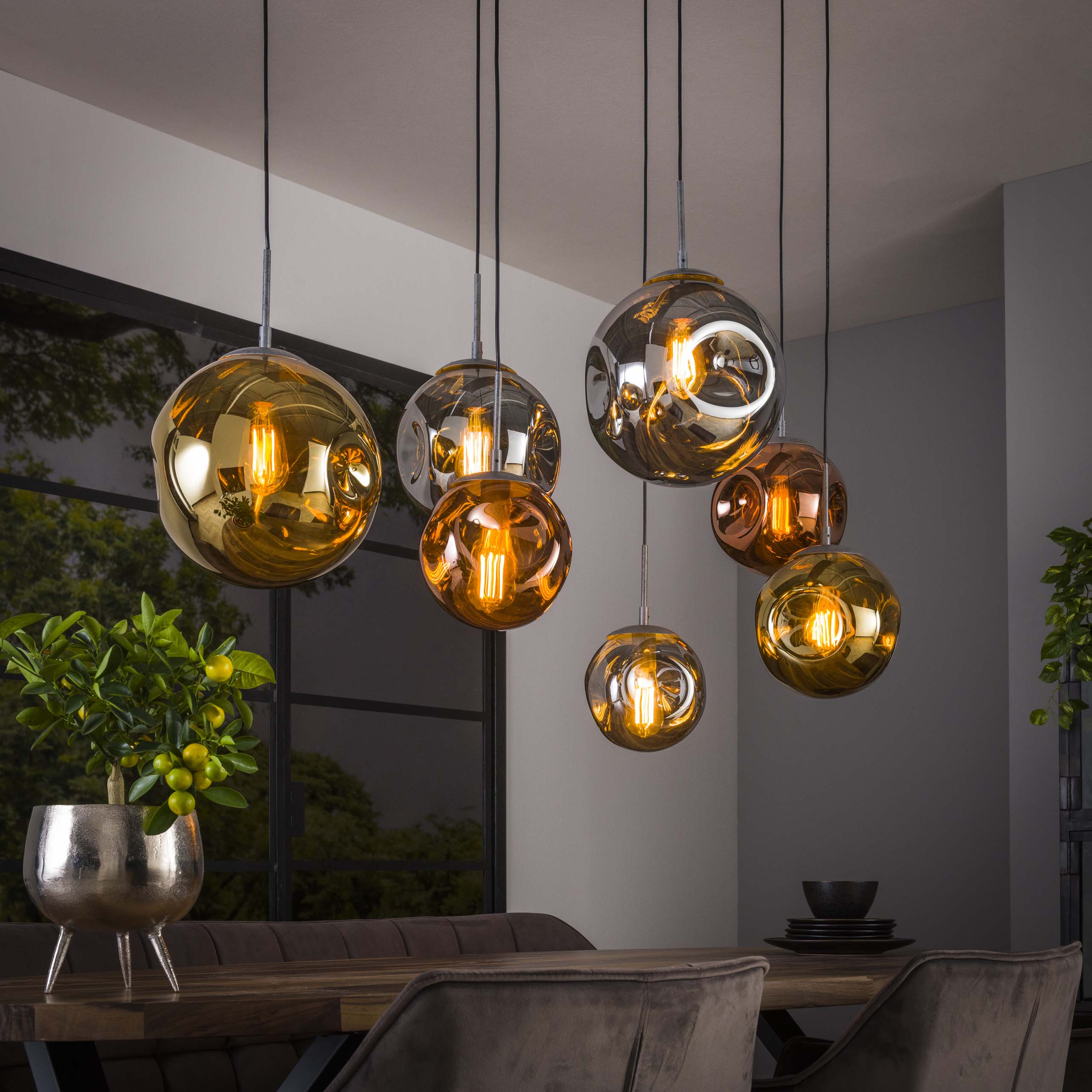 Hanglamp Stellar 4+3-lichts / Oud zilver – afbeelding 1