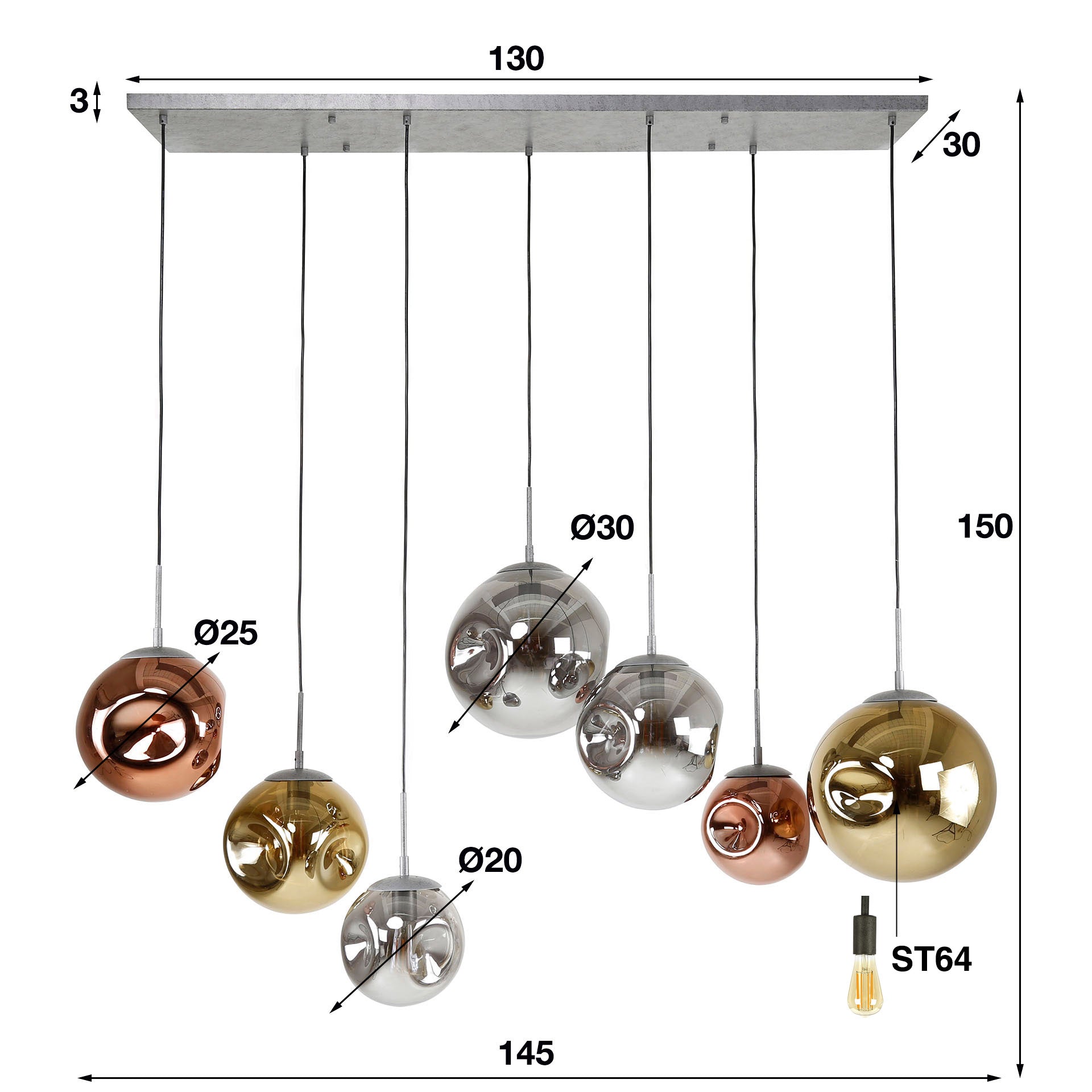 Hanglamp Stellar 4+3-lichts / Oud zilver – afbeelding 6