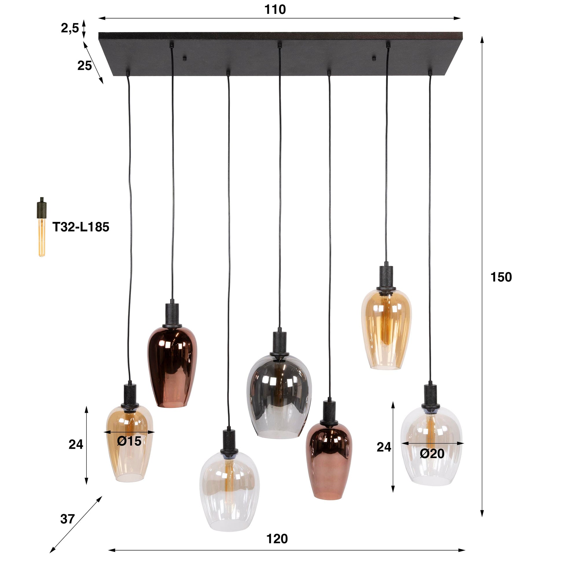 Hanglamp Amfora 7-lichts / Artic zwart – afbeelding 6