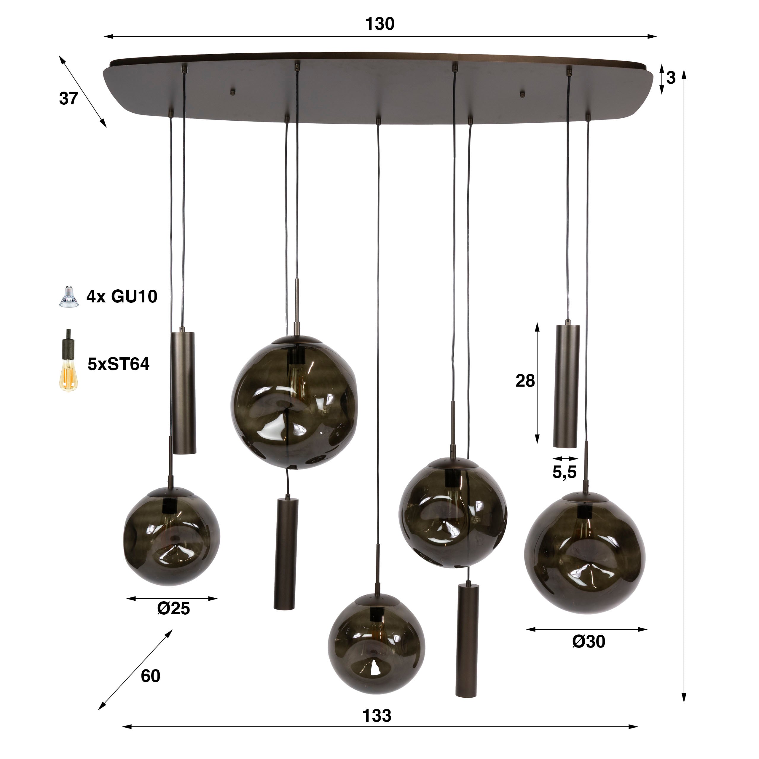 Hanglamp Stellar pendel 5+4-lichts / Sienna bruin – afbeelding 8