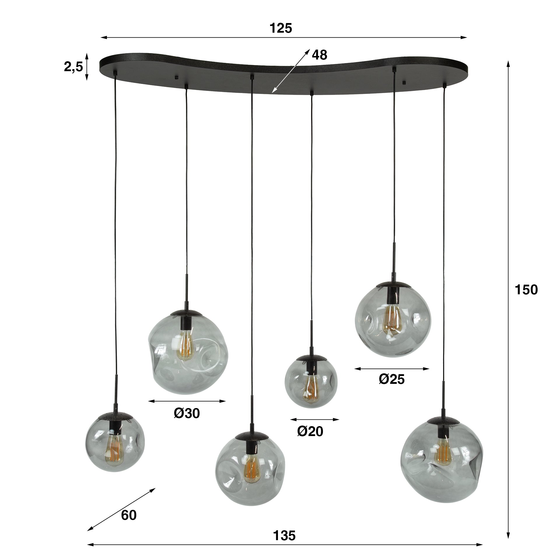 Hanglamp Stellar Black 6-lichts / Artic zwart – afbeelding 7