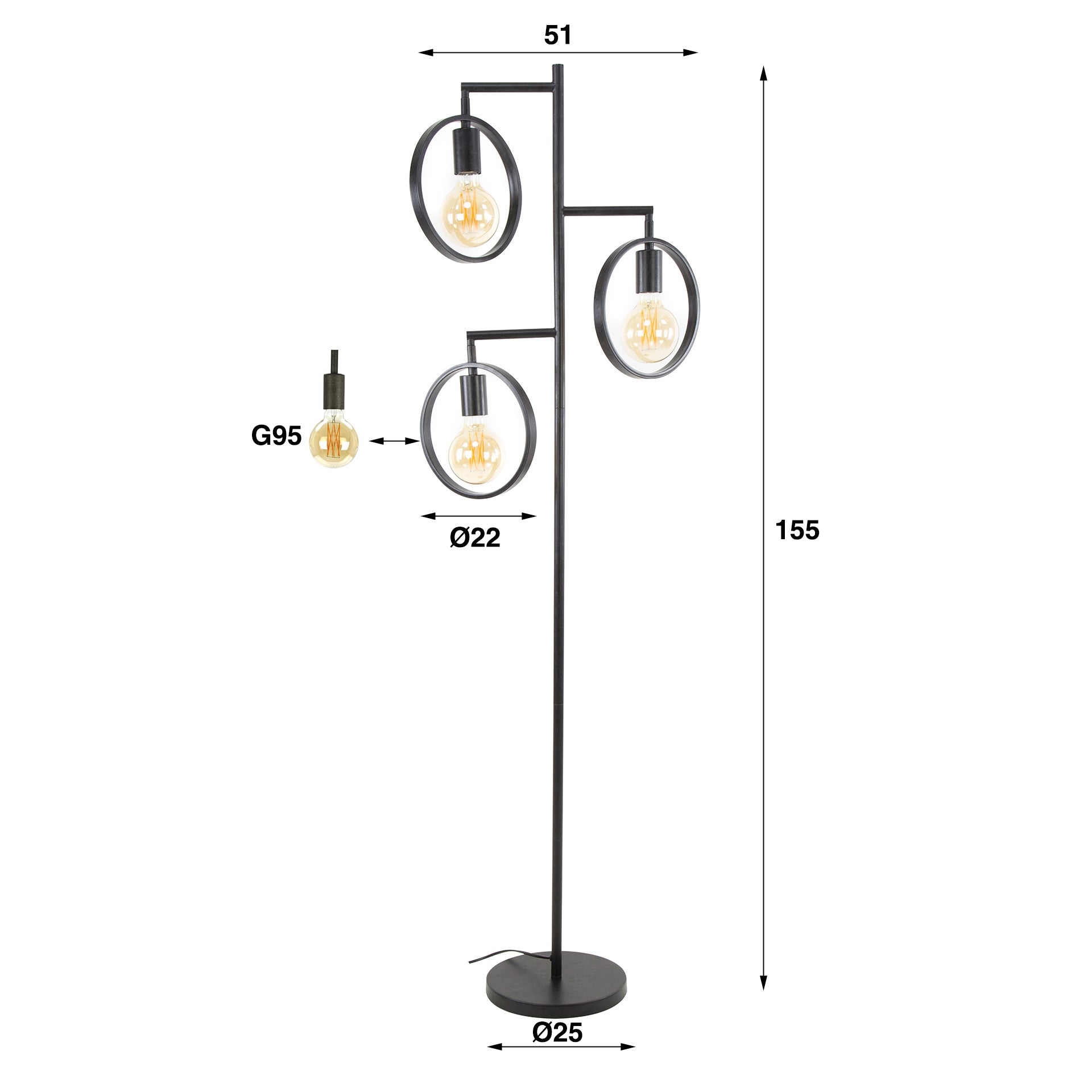Vloerlamp Ring 3-lichts / Charcoal – afbeelding 4