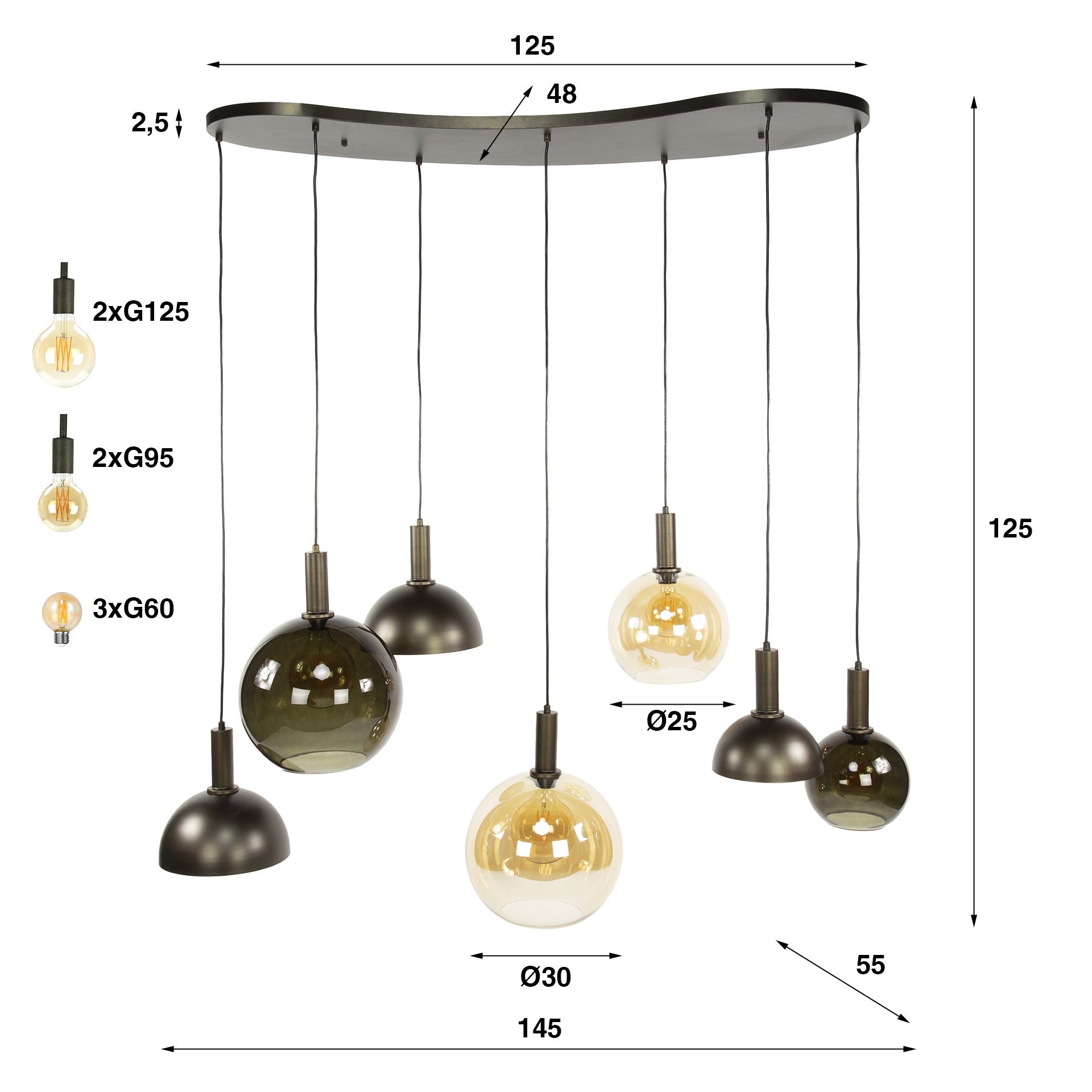 Hanglamp Cluster 4+3-lichts / Sienna bruin – afbeelding 9