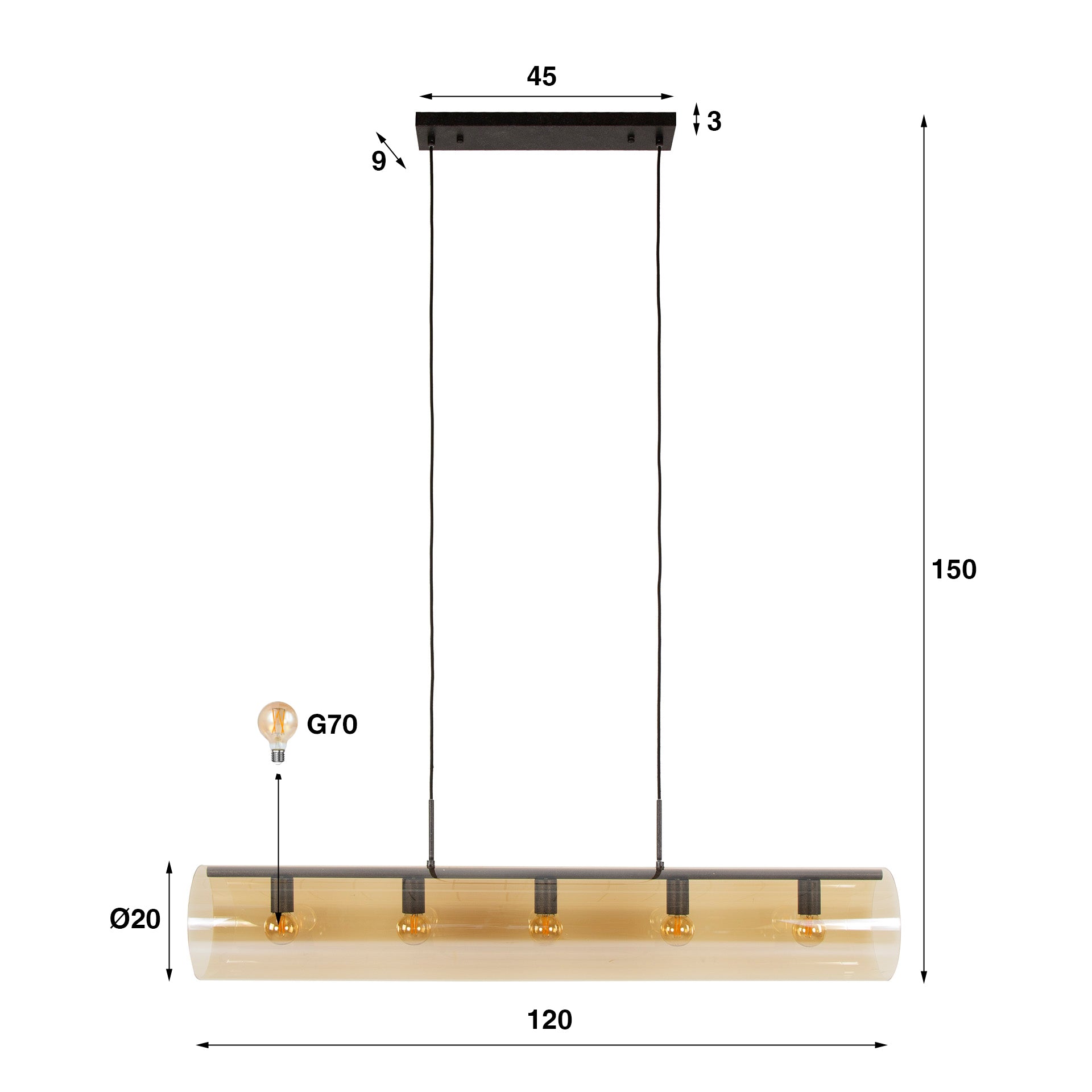 Hanglamp Tube Glass 5-lichts / Artic zwart – afbeelding 6