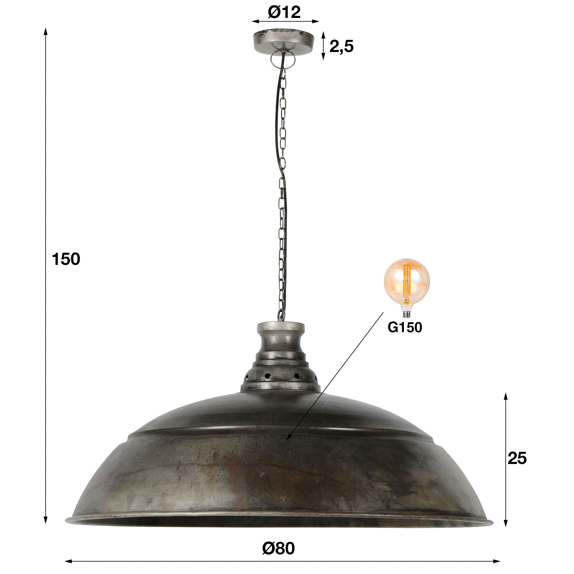 Hanglamp Industry 1-lichts Ø80cm / Oud zilver – afbeelding 4