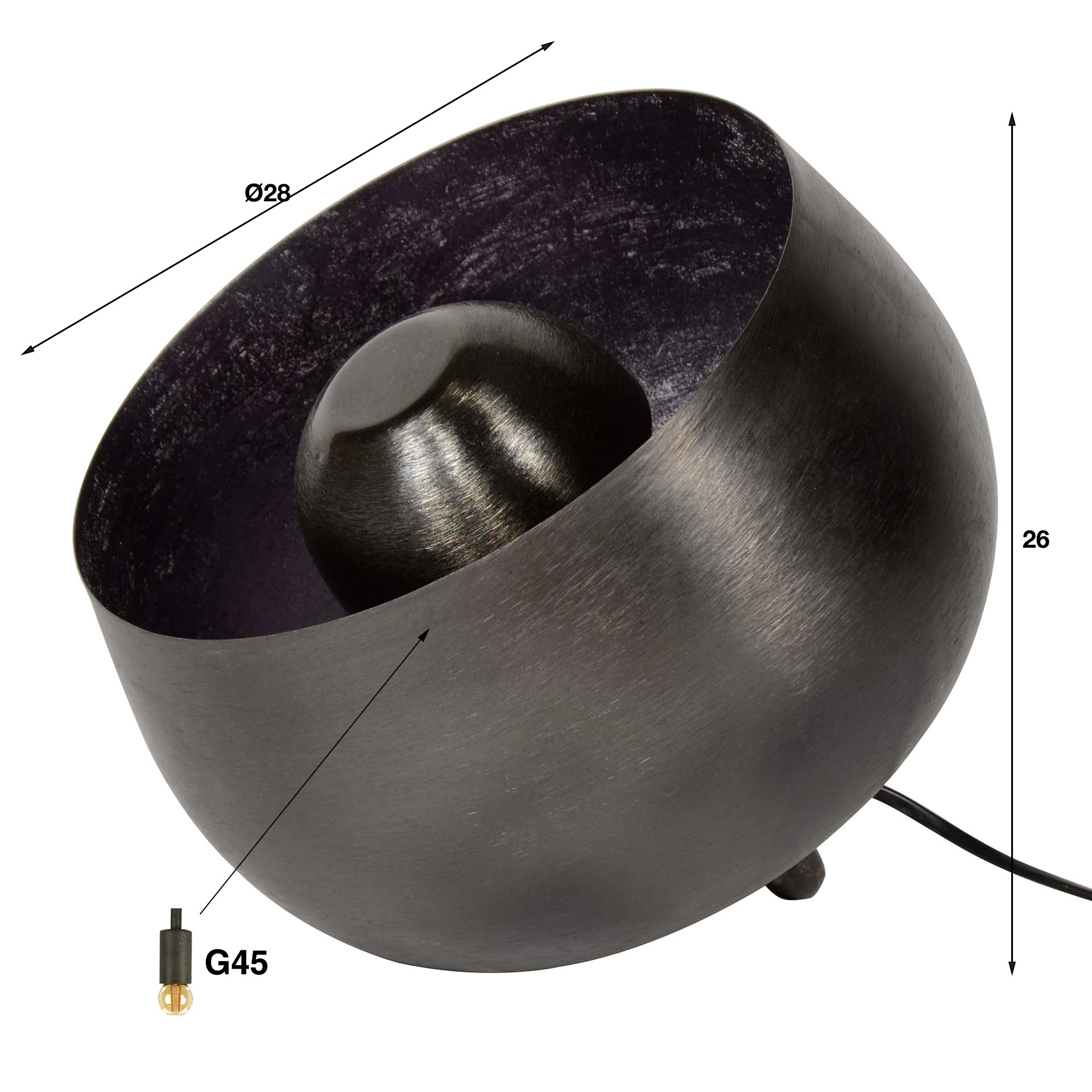 Tafellamp Basket 1-lichts Ø28cm / Zwart nikkel – afbeelding 6
