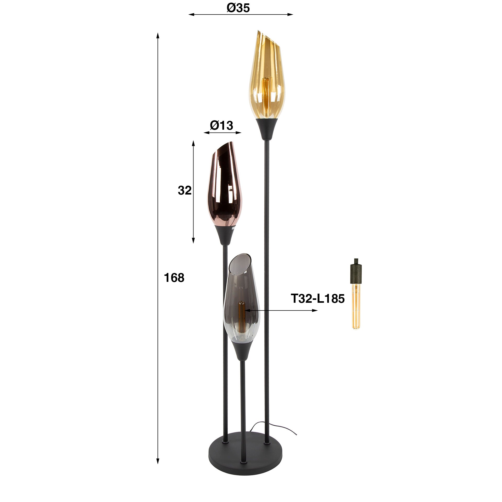 Vloerlamp Cocoon 3-lichts / Zwart – afbeelding 4