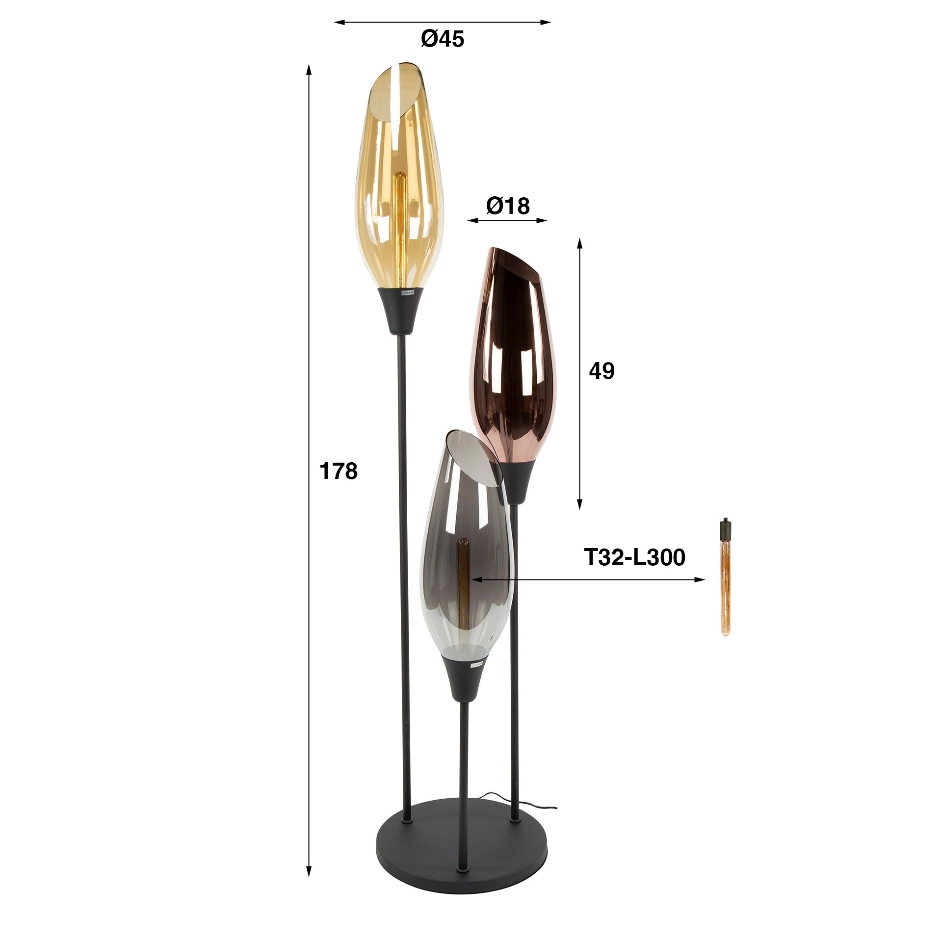 Vloerlamp Cocoon XL 3-lichts / Zwart – afbeelding 4
