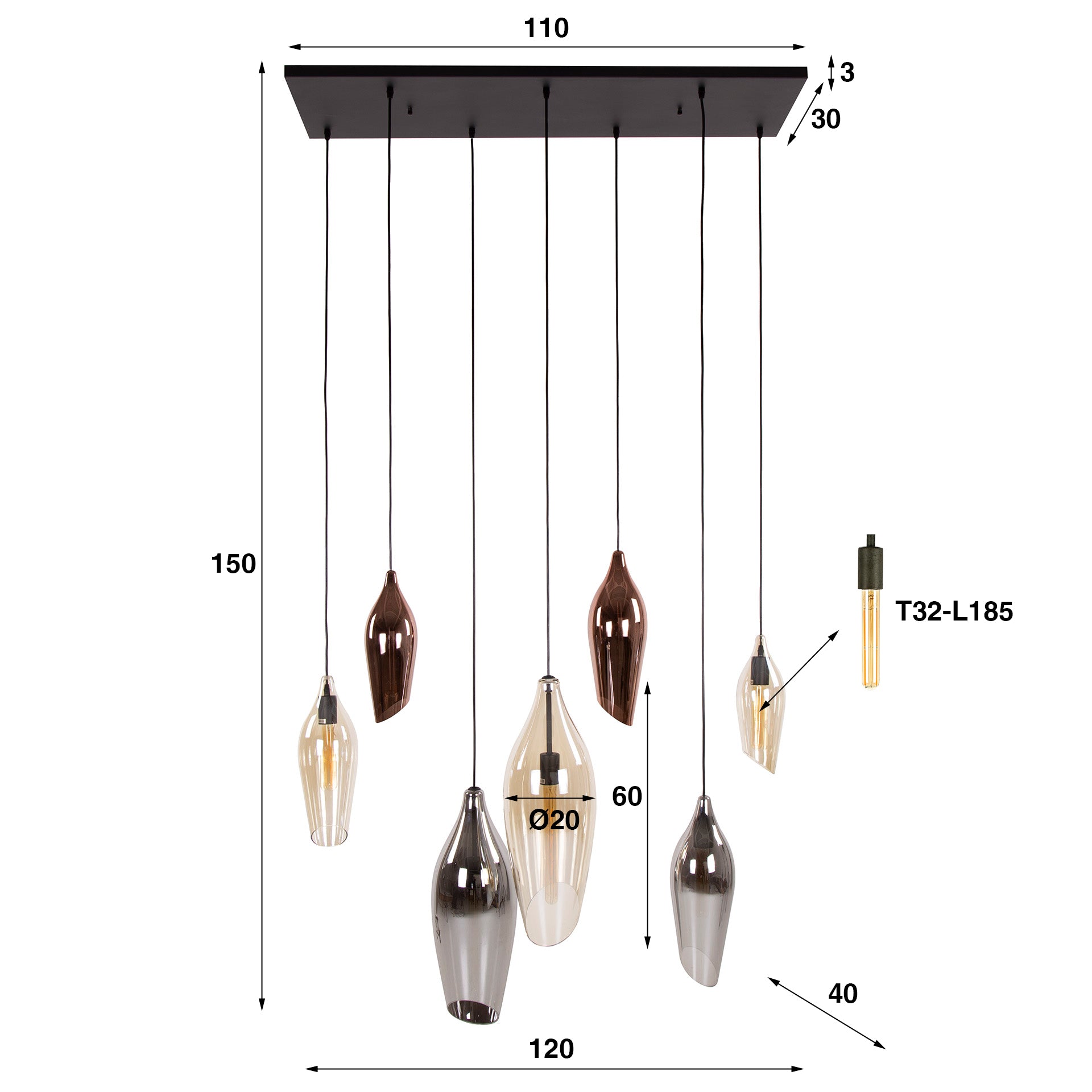 Hanglamp Cocoon 4+3-lichts / Zwart – afbeelding 5