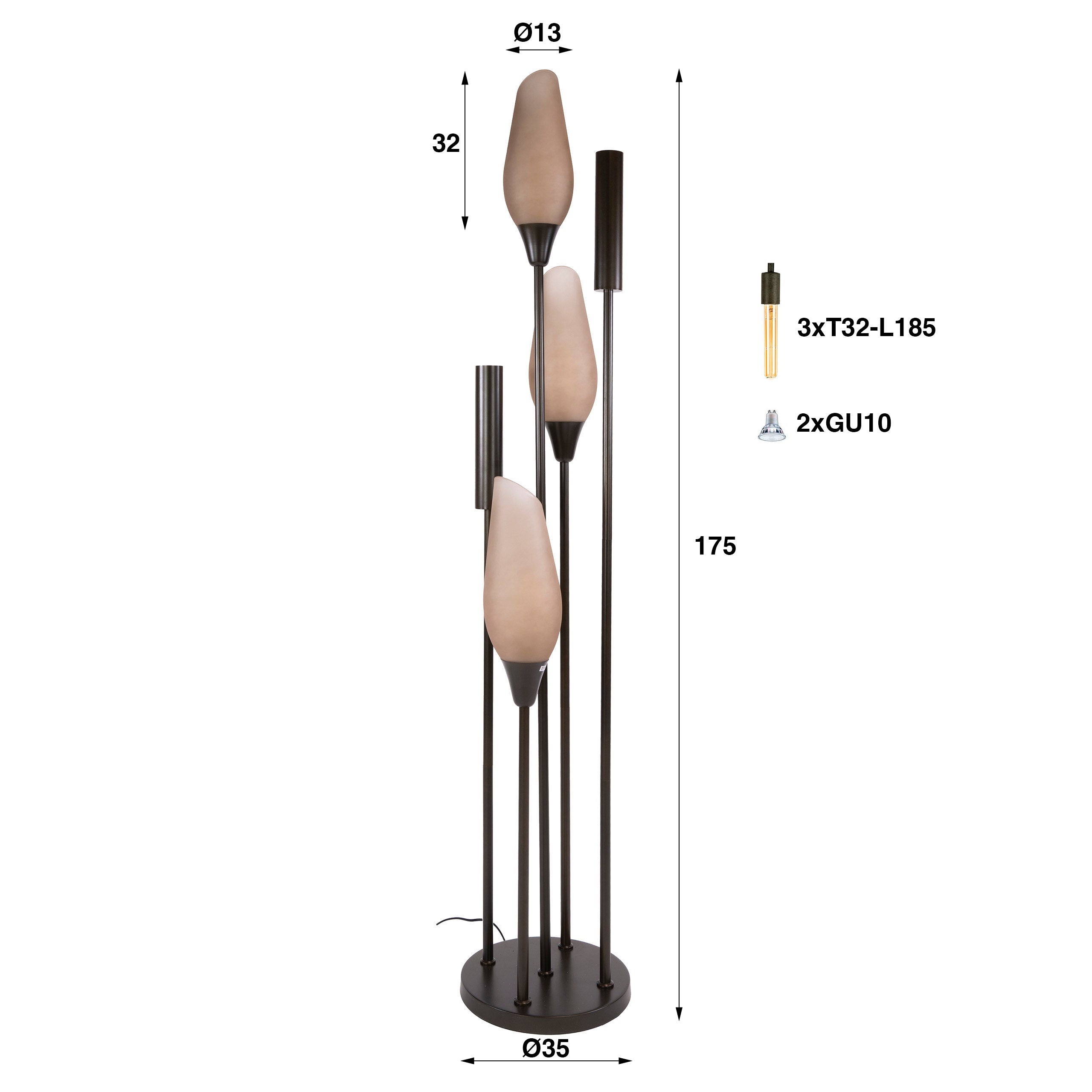 Vloerlamp Cocoon 5-lichts / Sienna bruin-frosted – afbeelding 6