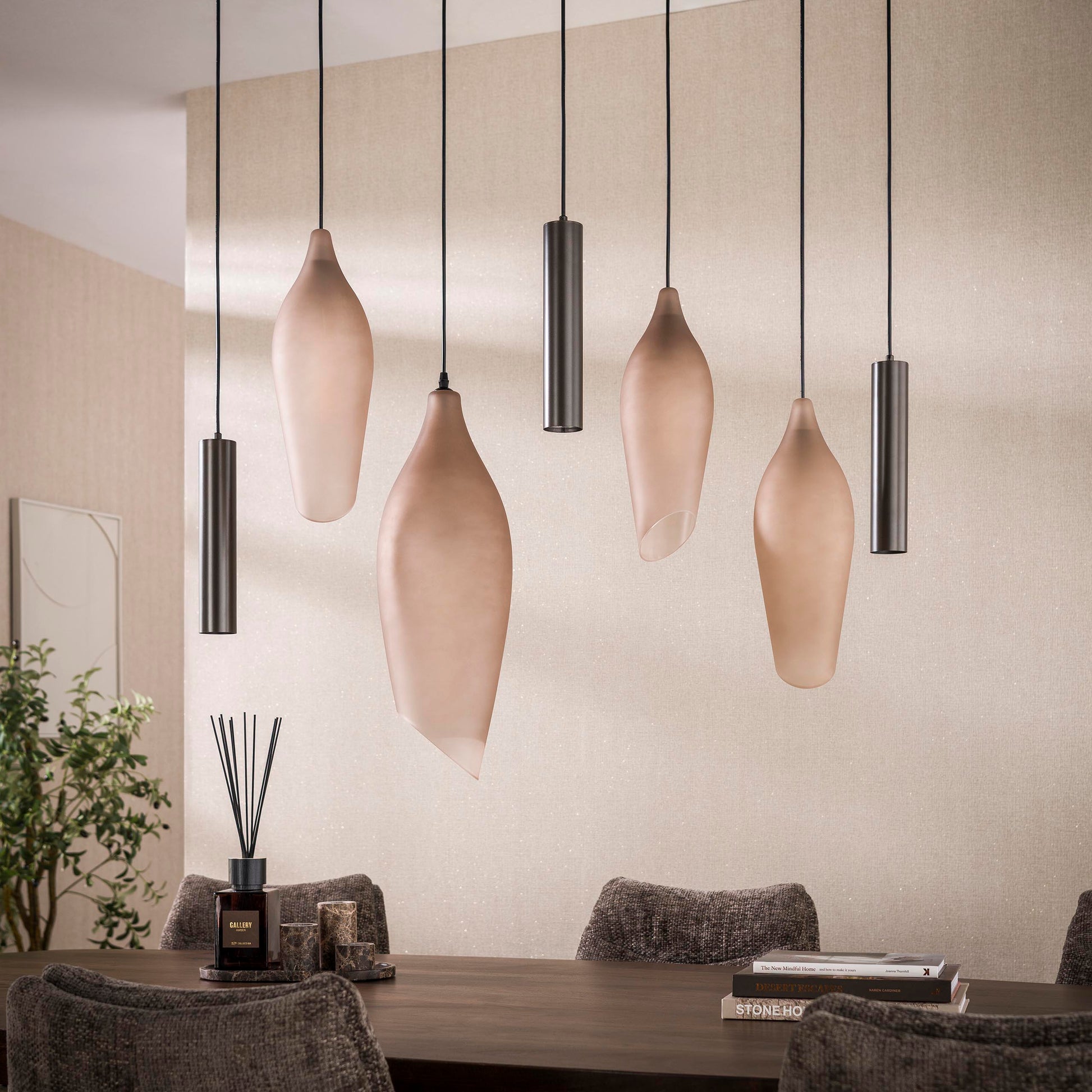 Hanglamp Cocoon pendel 4+3-lichts / Sienna bruin-frosted – afbeelding 1