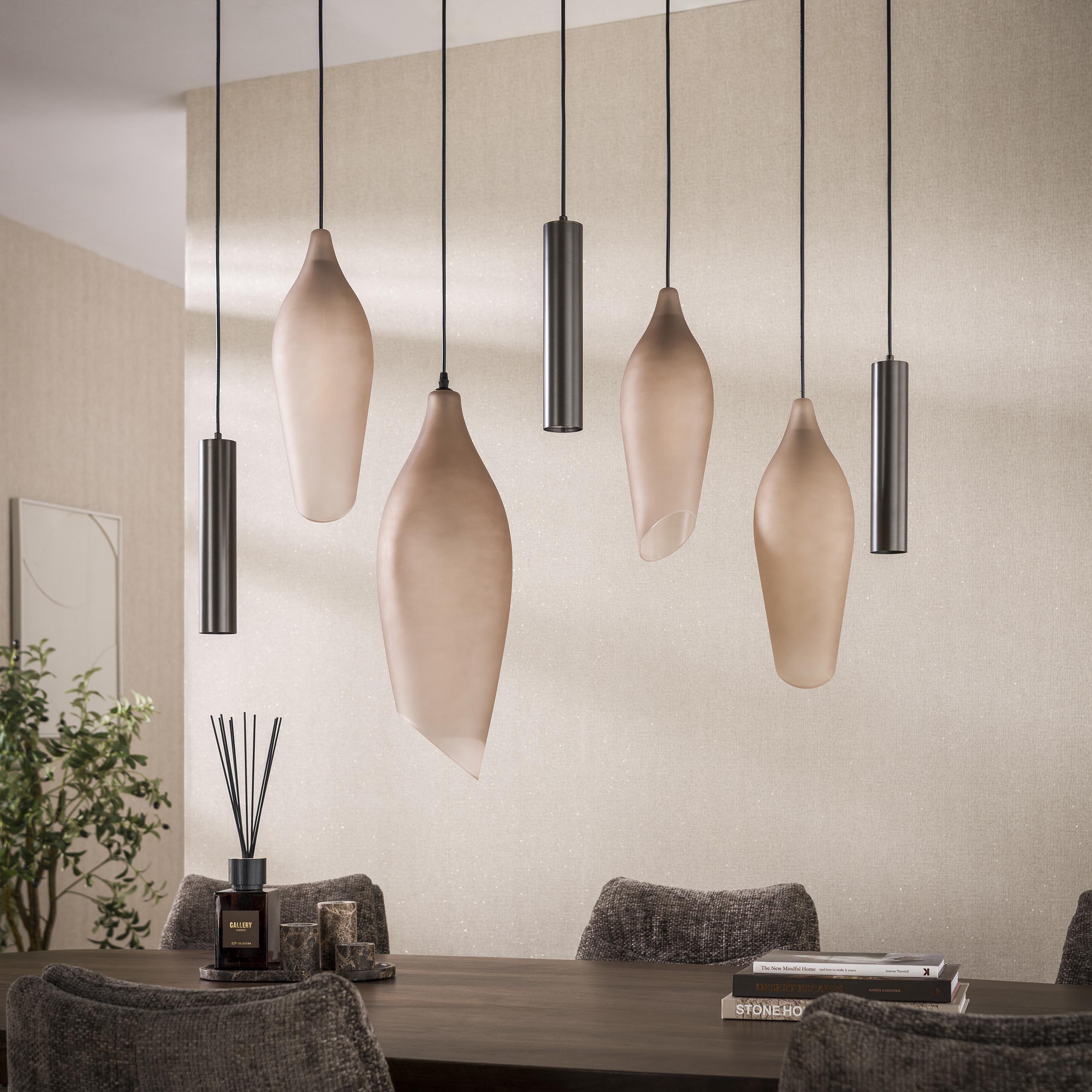 Hanglamp Cocoon pendel 4+3-lichts / Sienna bruin-frosted – afbeelding 1