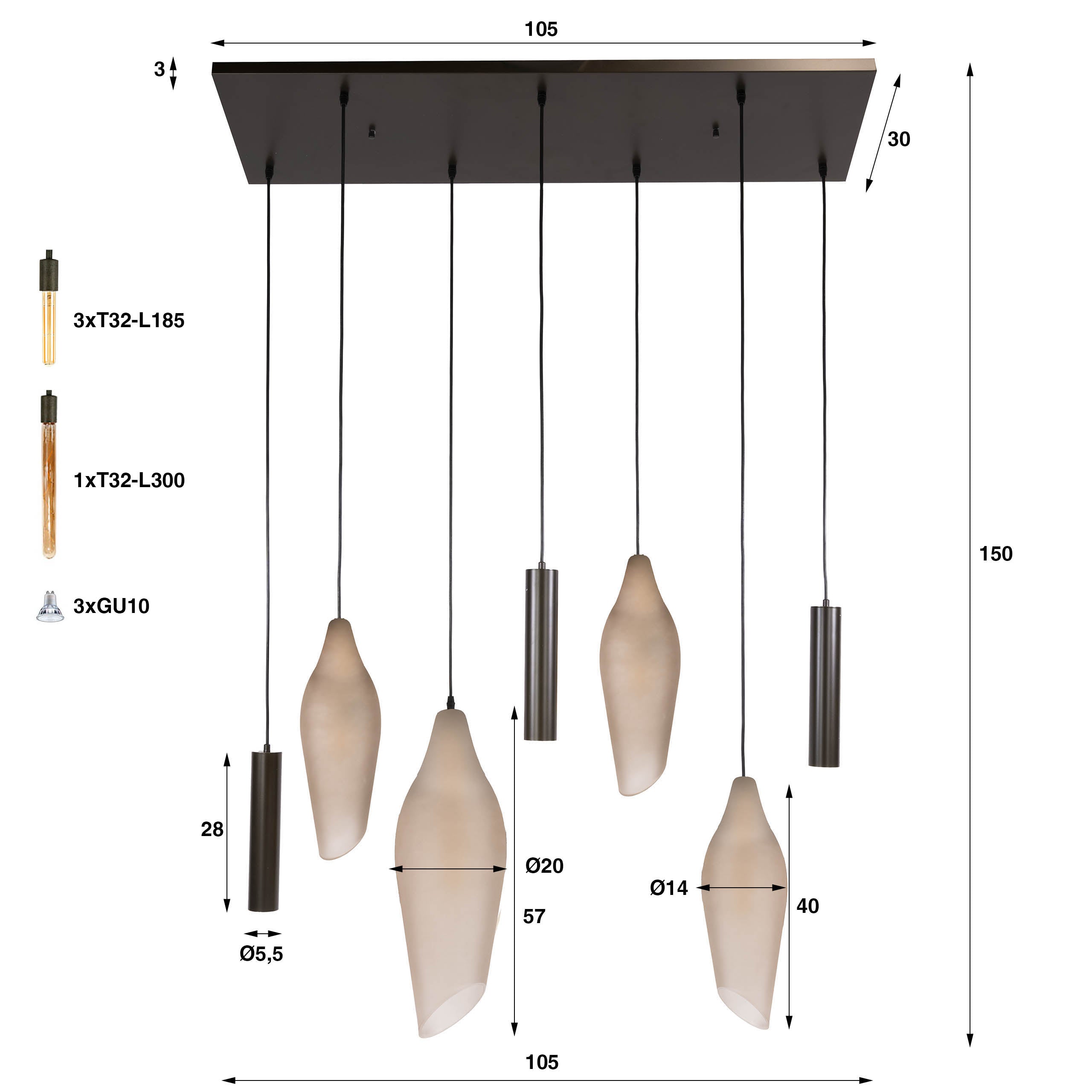 Hanglamp Cocoon pendel 4+3-lichts / Sienna bruin-frosted – afbeelding 5
