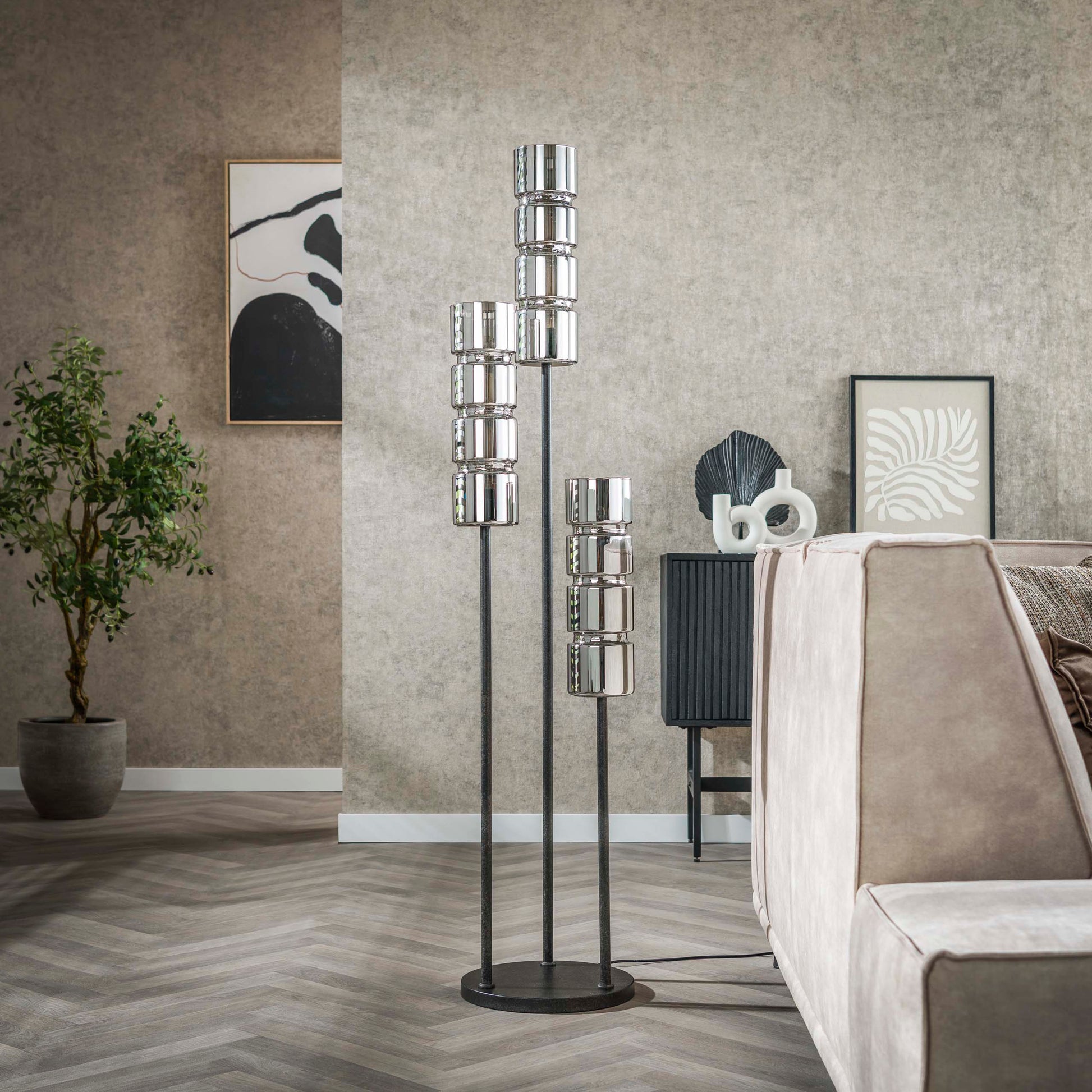 Vloerlamp Cylinder Glass getrapt 3-lichts / Artic zwart – afbeelding 2