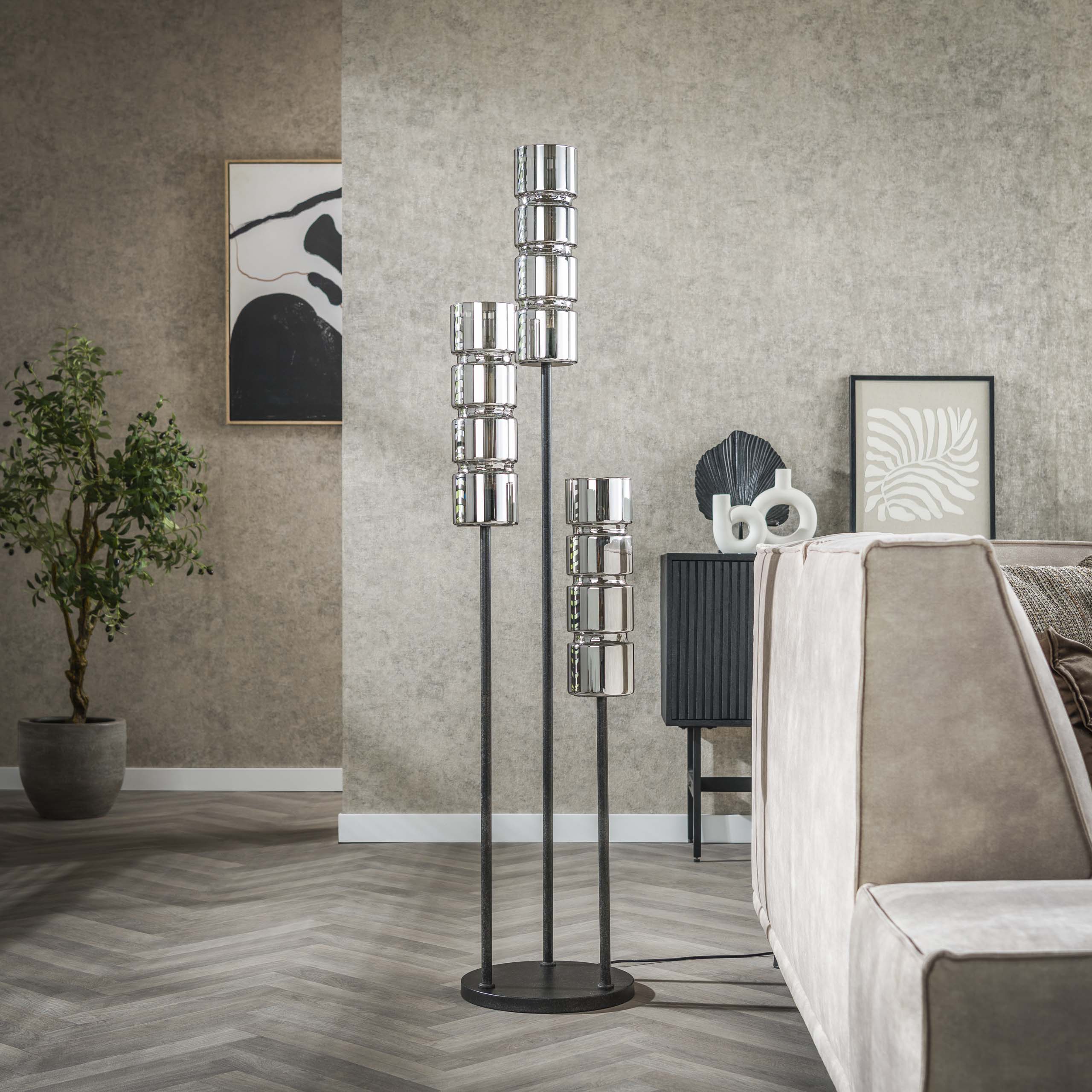Vloerlamp Cylinder Glass getrapt 3-lichts / Artic zwart – afbeelding 2