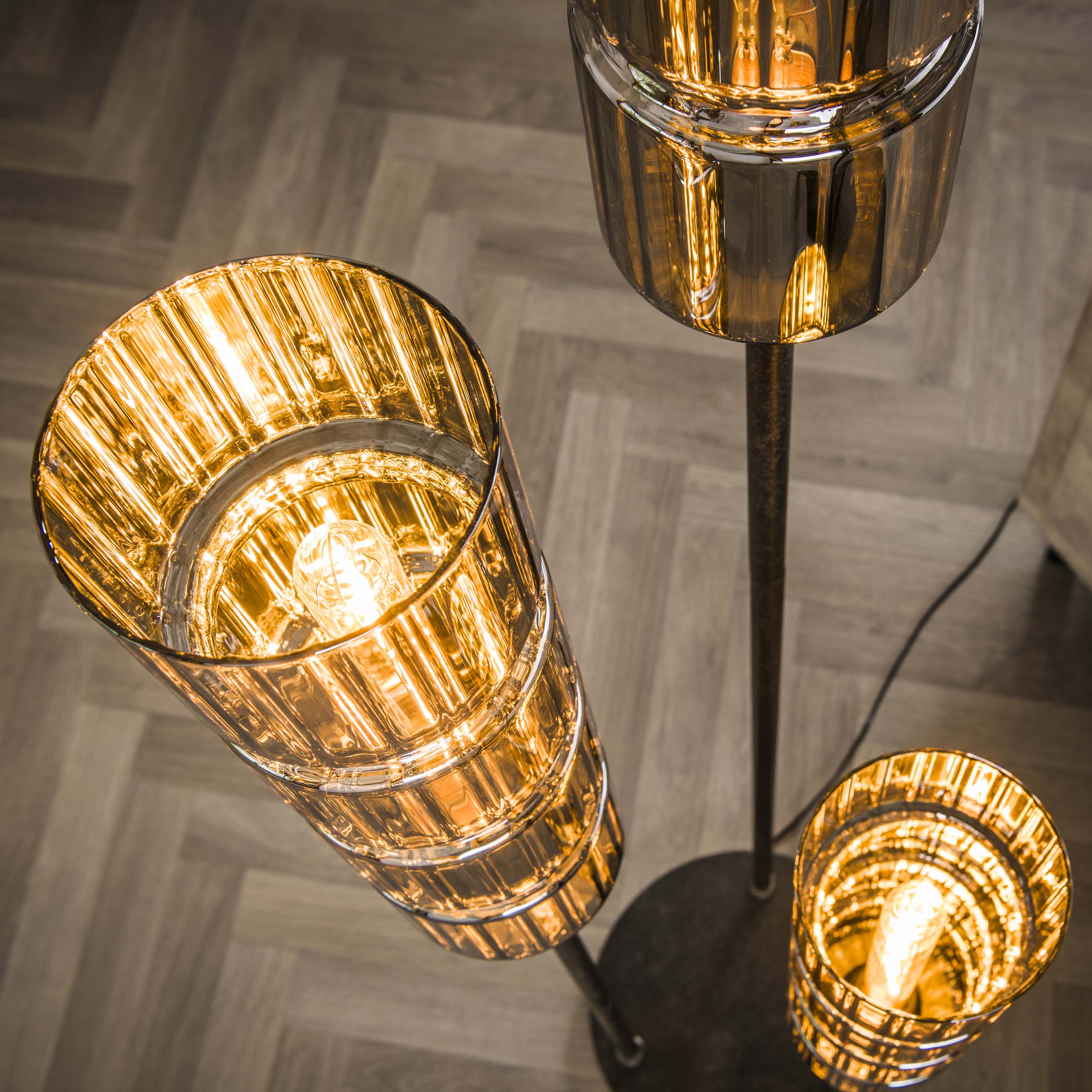 Vloerlamp Cylinder Glass getrapt 3-lichts / Artic zwart – afbeelding 3