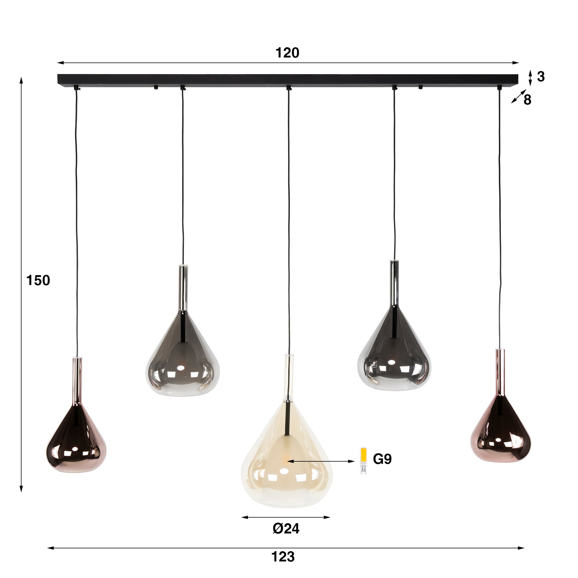 Hanglamp Wings 5-lichts / Zwart – afbeelding 8