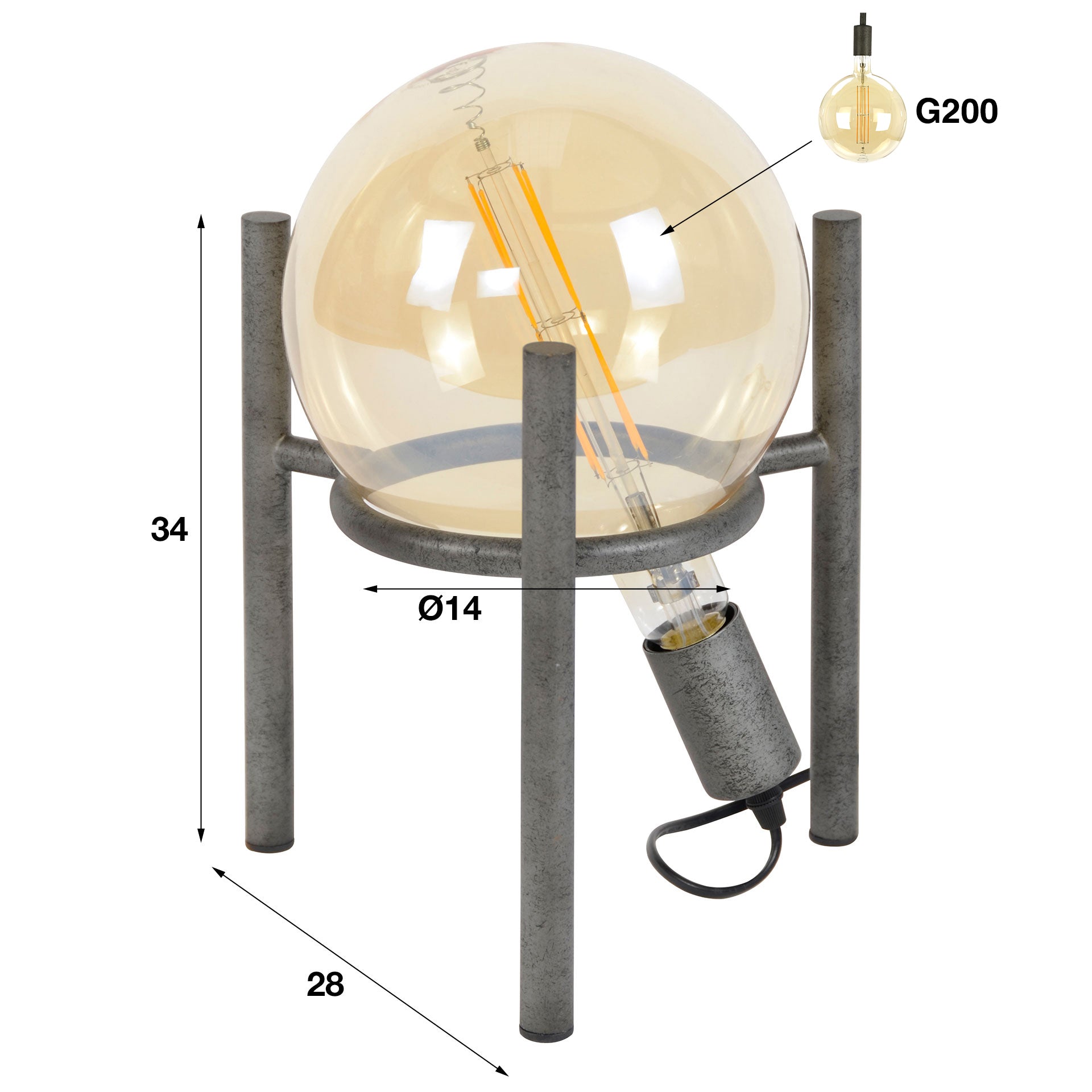 Tafellamp Saturn Ø20cm lichtbron 1-lichts / Oud zilver – afbeelding 4