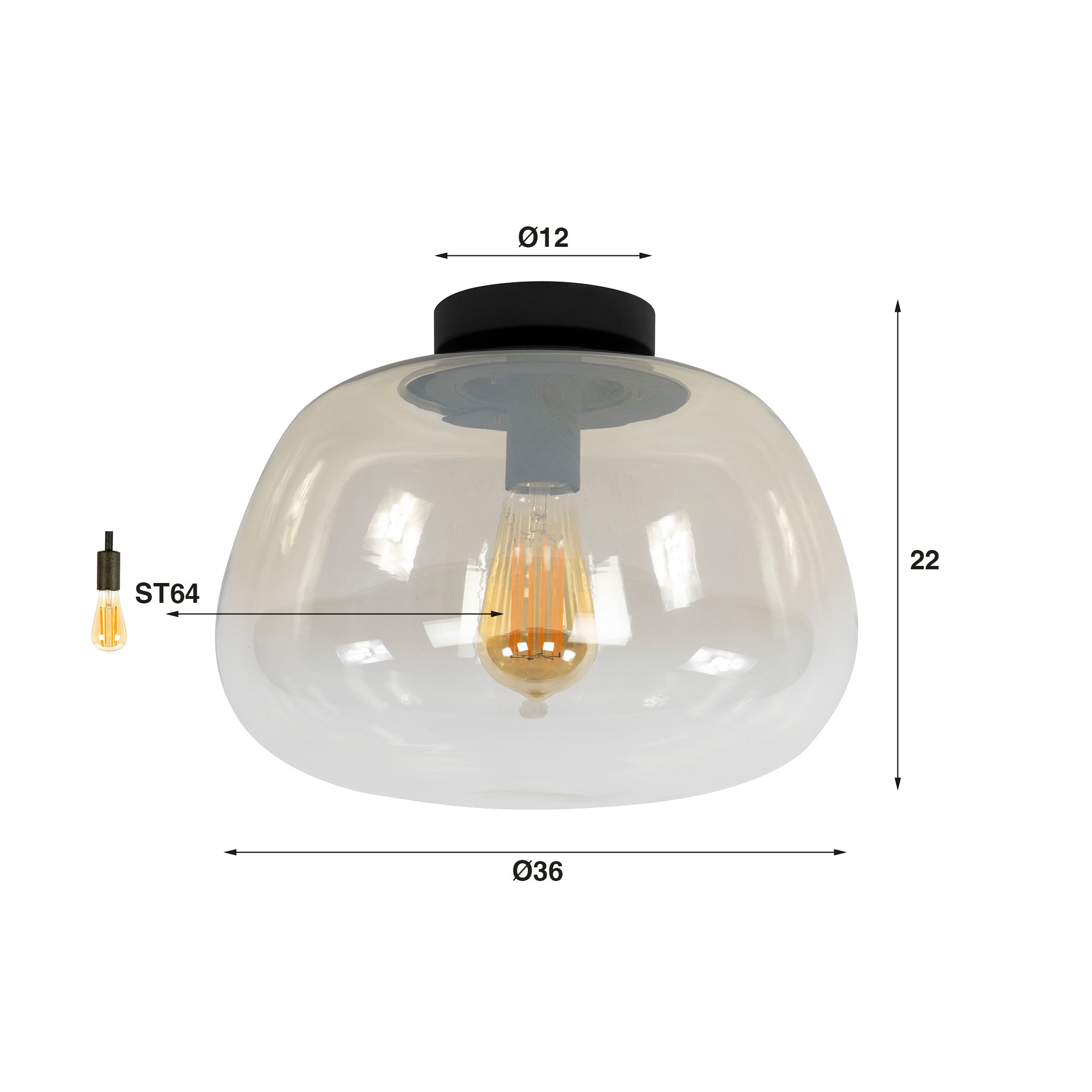 Plafondlamp Pulse Shaded 1-lichts / Amber glas – afbeelding 3
