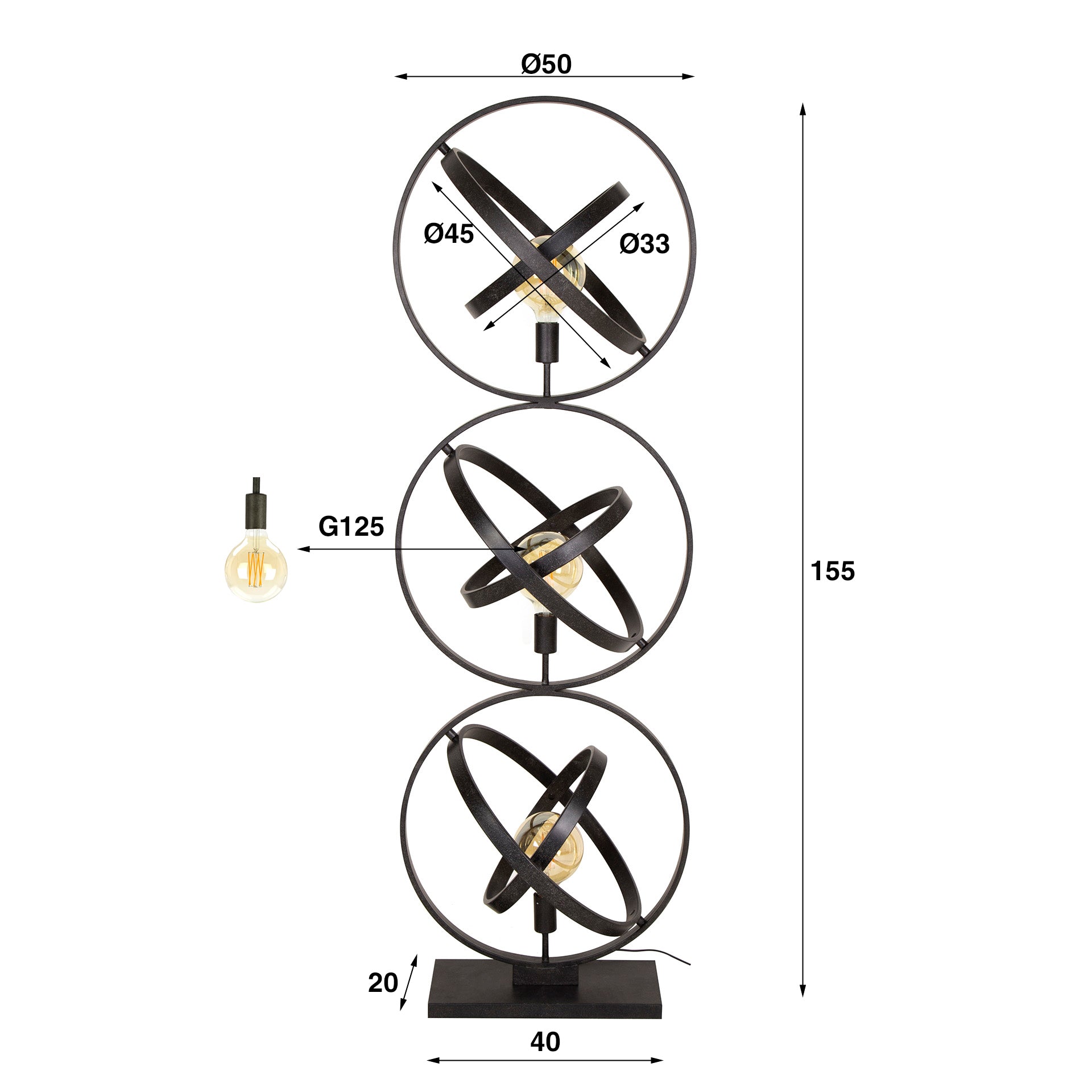 Vloerlamp Galaxy 3-lichts / Artic zwart – afbeelding 4
