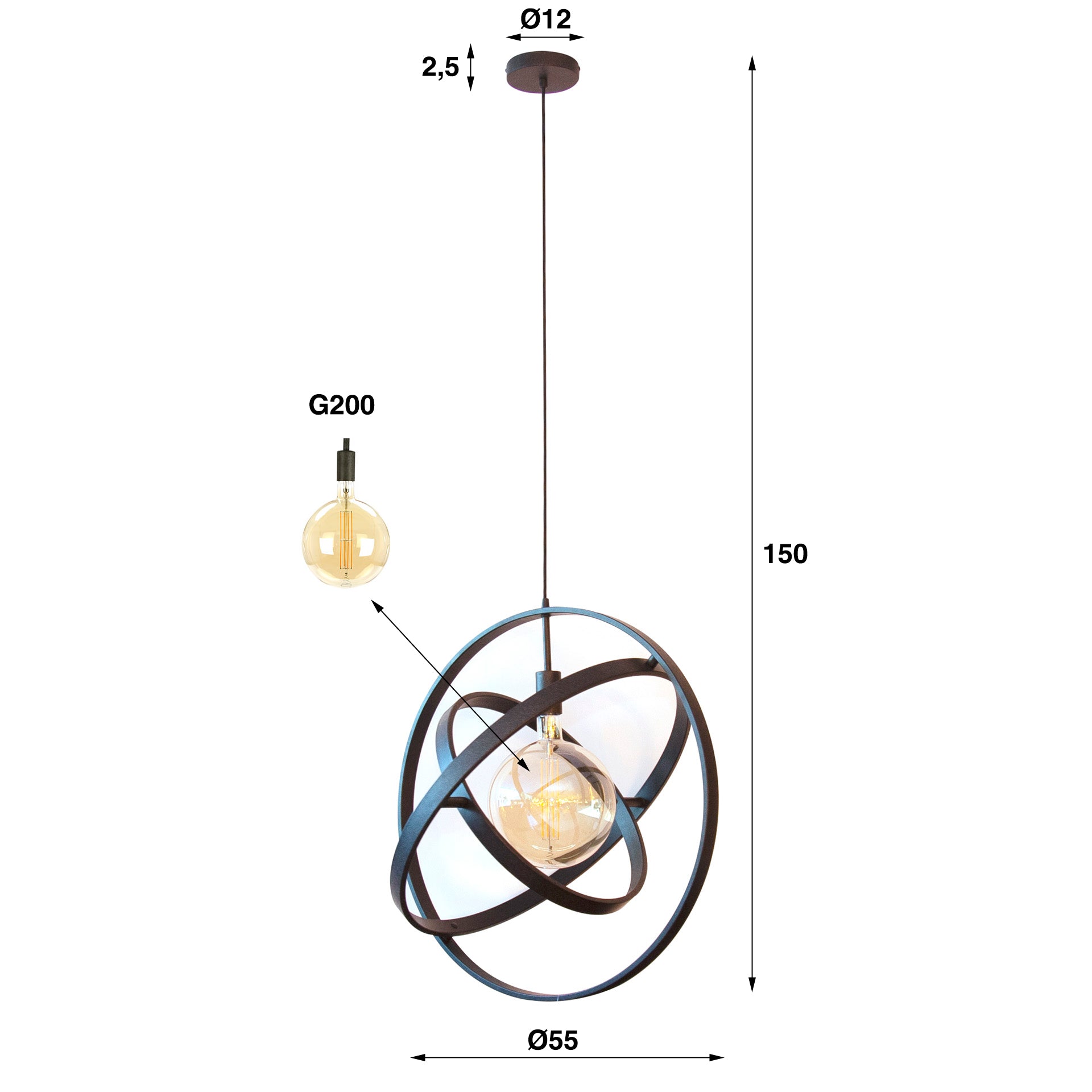 Hanglamp Galaxy 1-lichts / Artic zwart – afbeelding 5