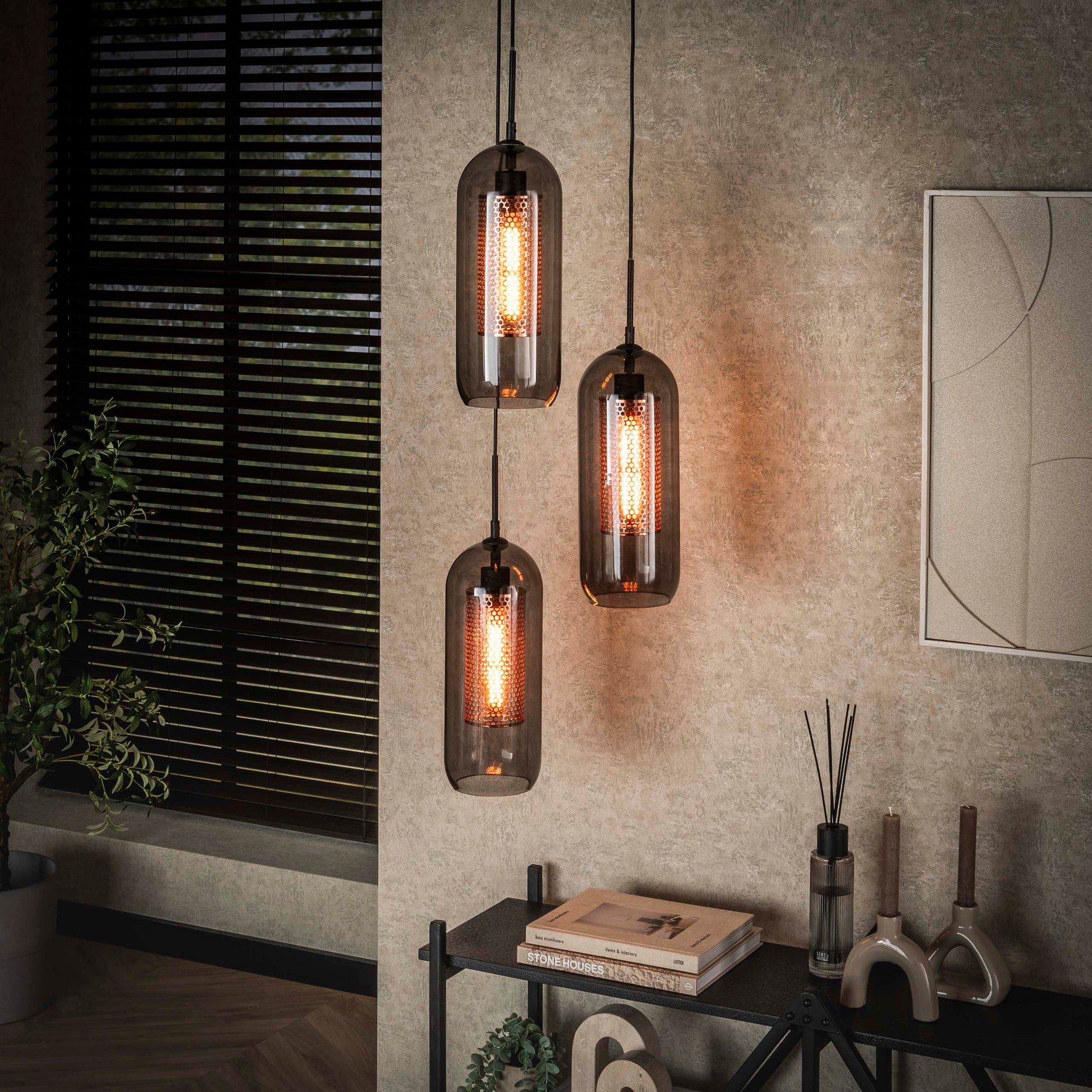 Hanglamp Smoke Mesh getrapt 3-lichts / Artic zwart – afbeelding 1