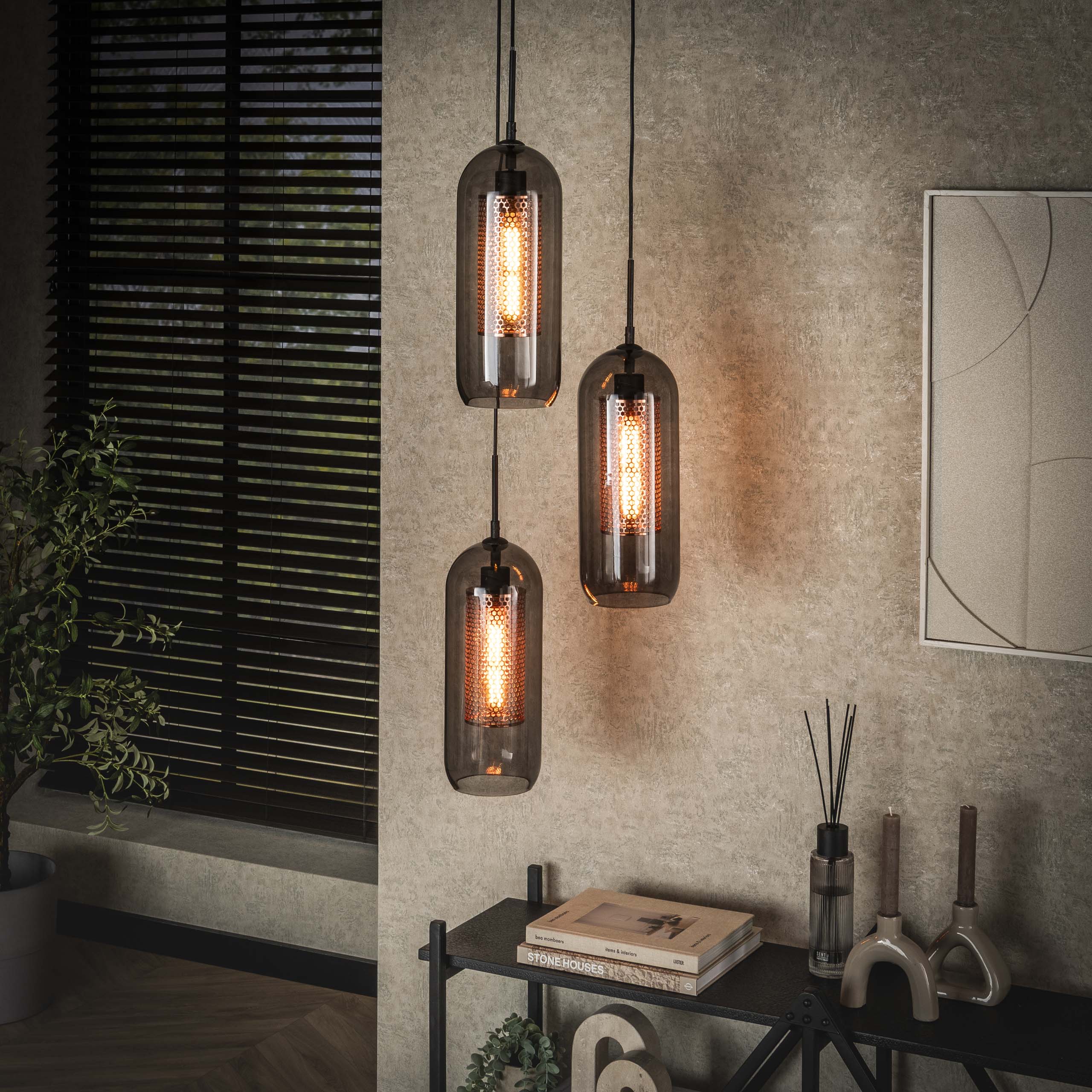 Hanglamp Smoke Mesh getrapt 3-lichts / Artic zwart – afbeelding 1