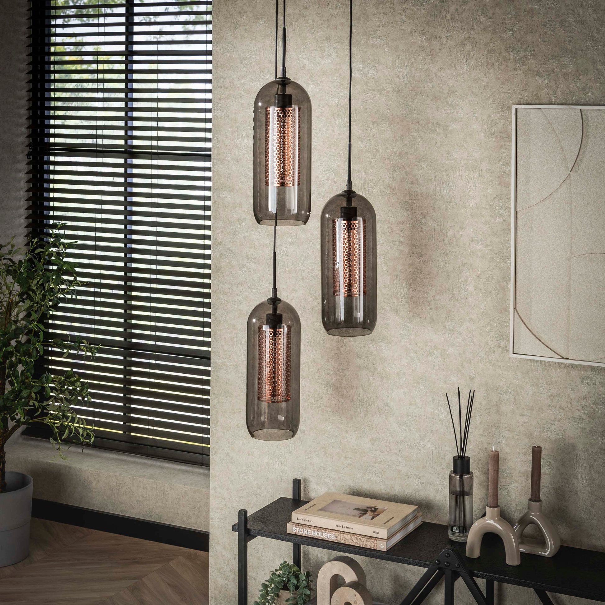 Hanglamp Smoke Mesh getrapt 3-lichts / Artic zwart – afbeelding 2