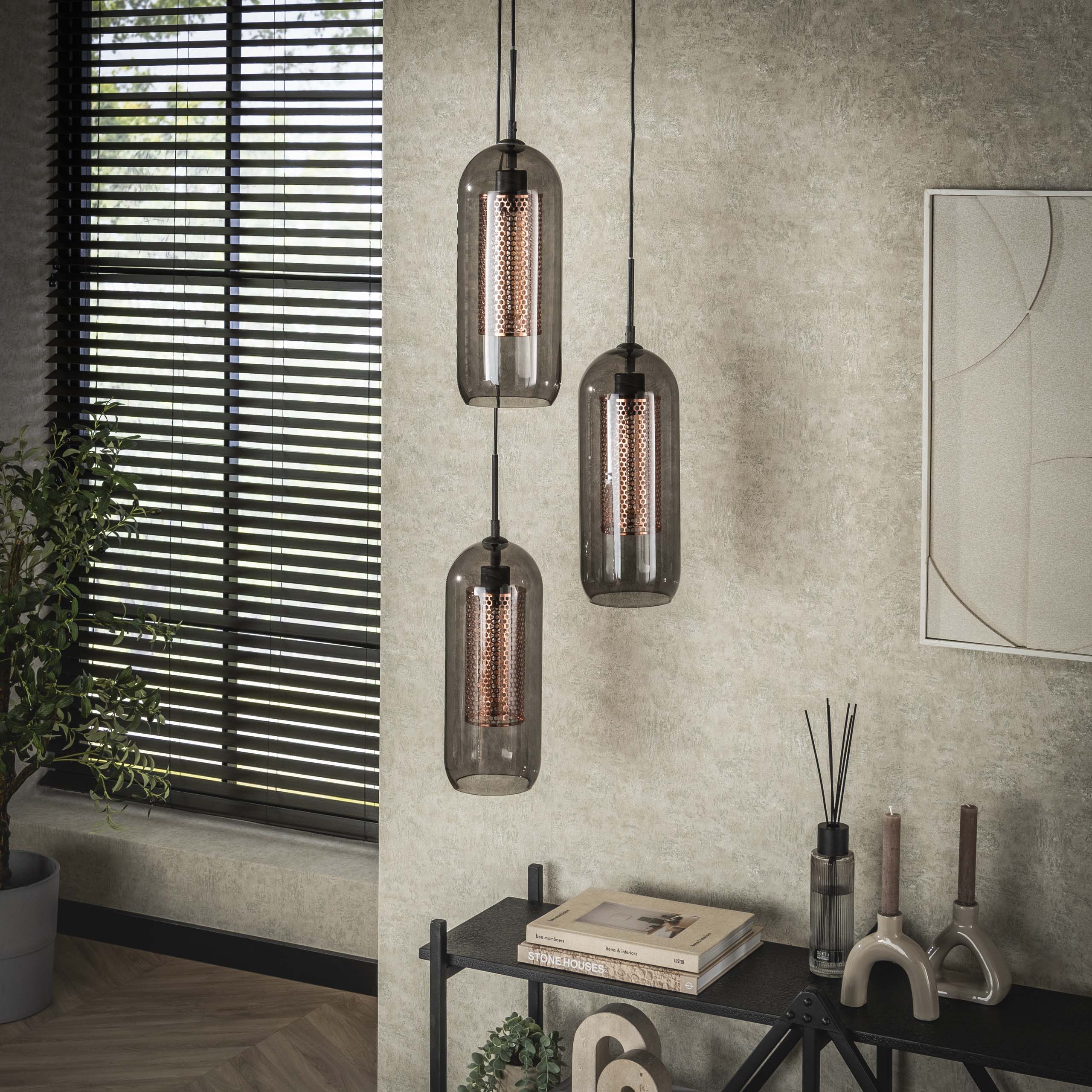 Hanglamp Smoke Mesh getrapt 3-lichts / Artic zwart – afbeelding 2