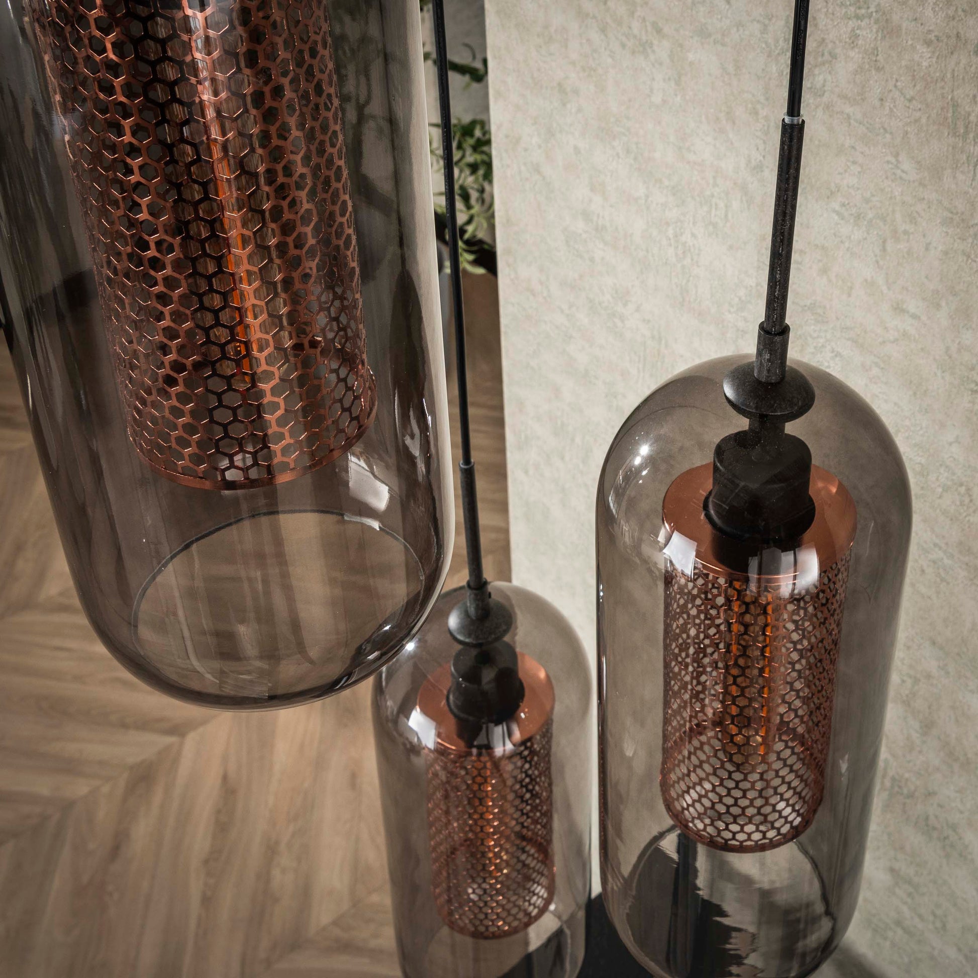 Hanglamp Smoke Mesh getrapt 3-lichts / Artic zwart – afbeelding 3