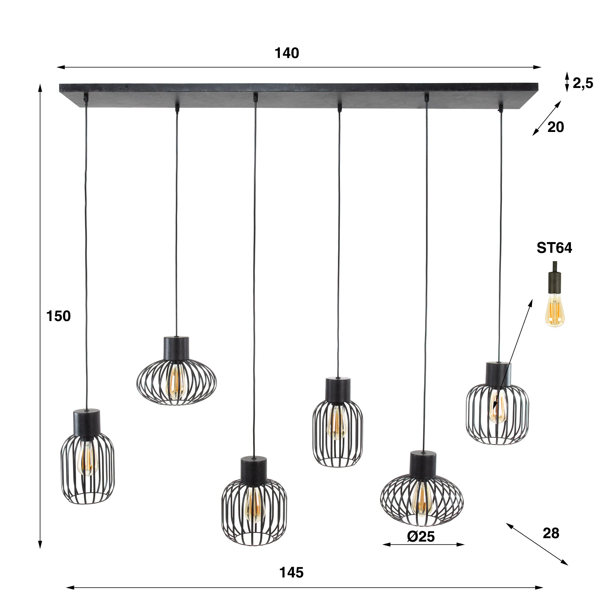 Hanglamp Mix Metal 3+3-lichts / Charcoal – afbeelding 6