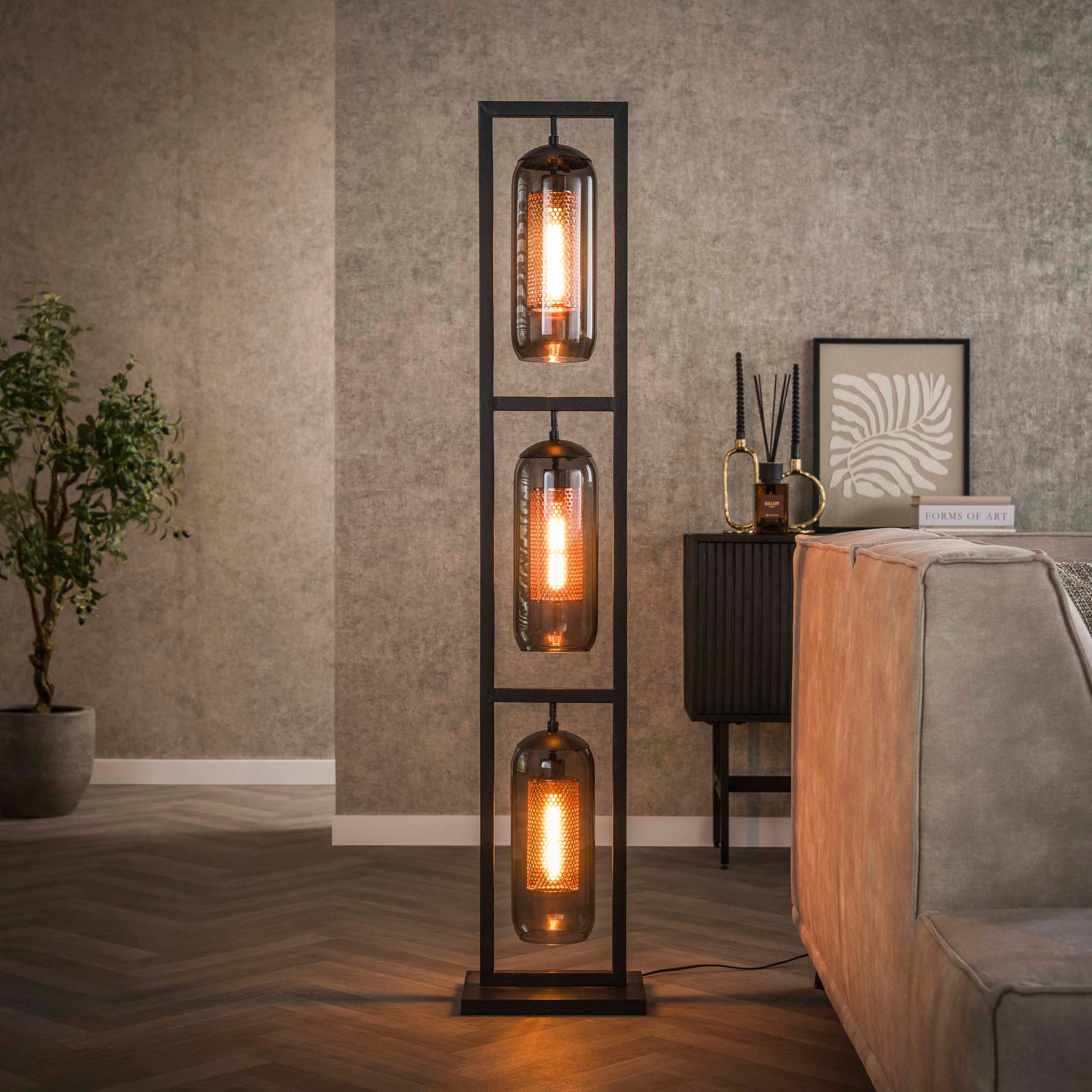 Vloerlamp Smoke Mesh 3-lichts / Artic zwart – afbeelding 1