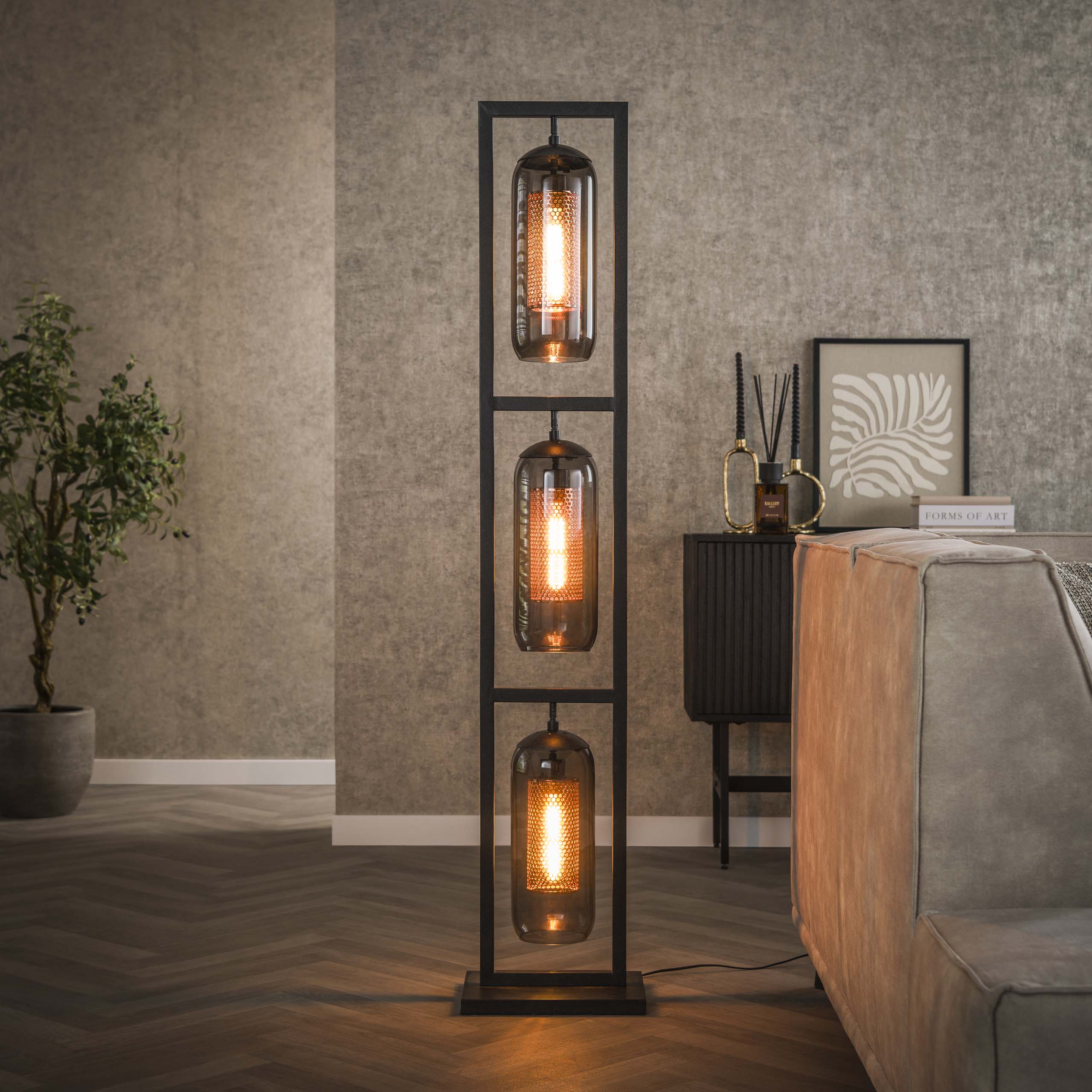 Vloerlamp Smoke Mesh 3-lichts / Artic zwart – afbeelding 1