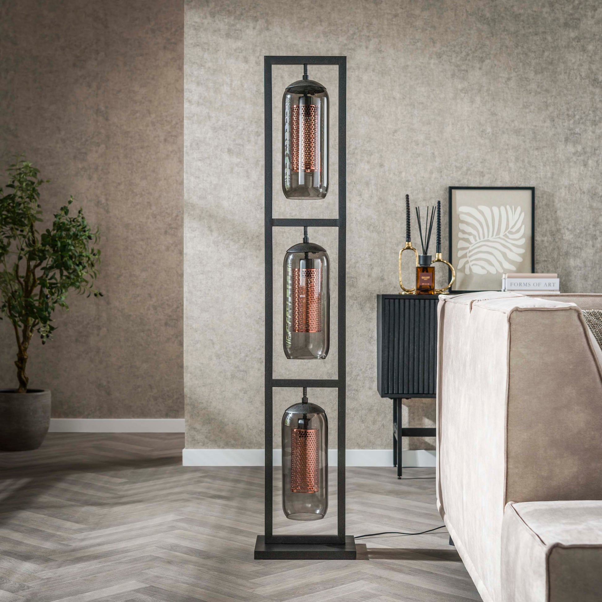 Vloerlamp Smoke Mesh 3-lichts / Artic zwart – afbeelding 2