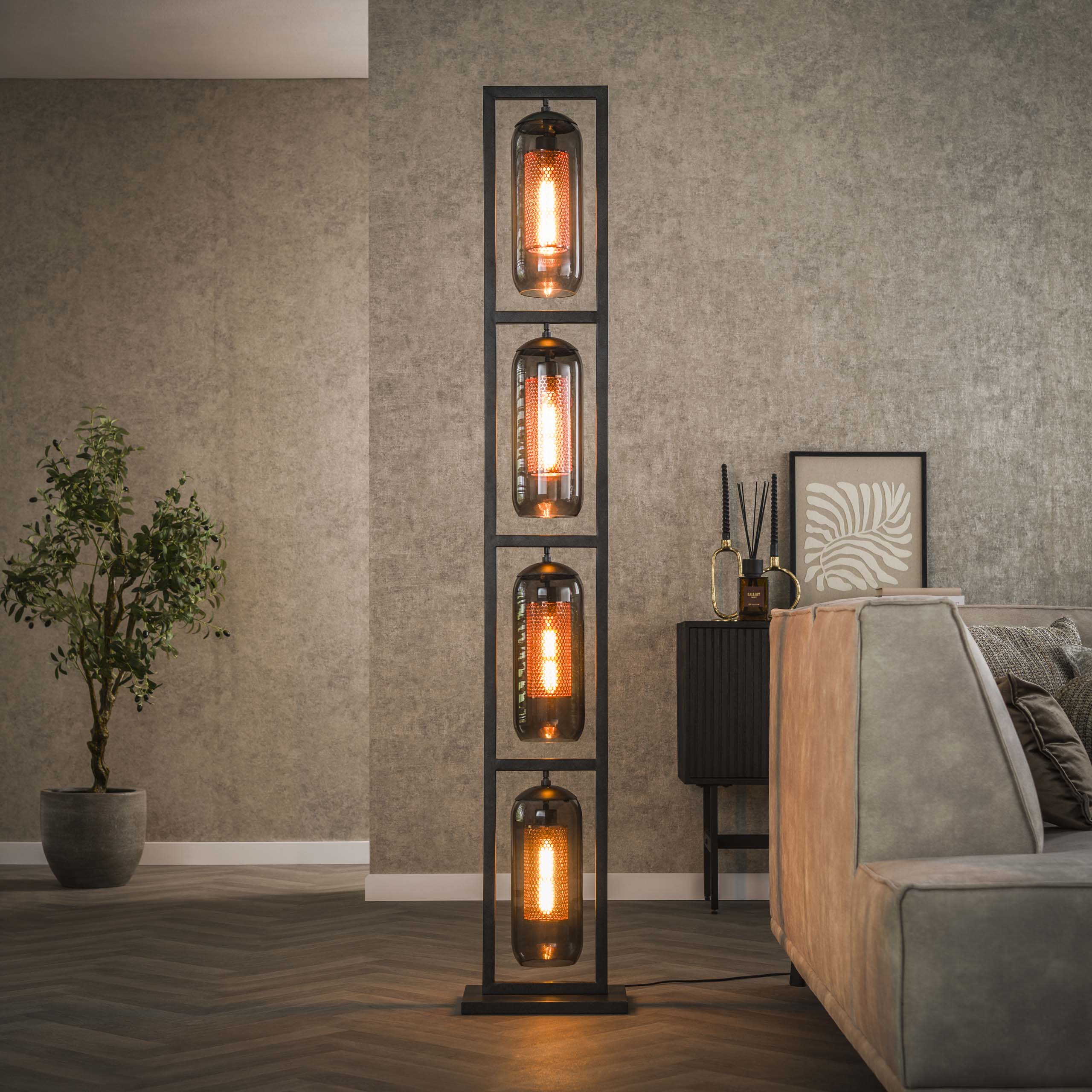Vloerlamp Smoke Mesh 4-lichts / Artic zwart – afbeelding 1