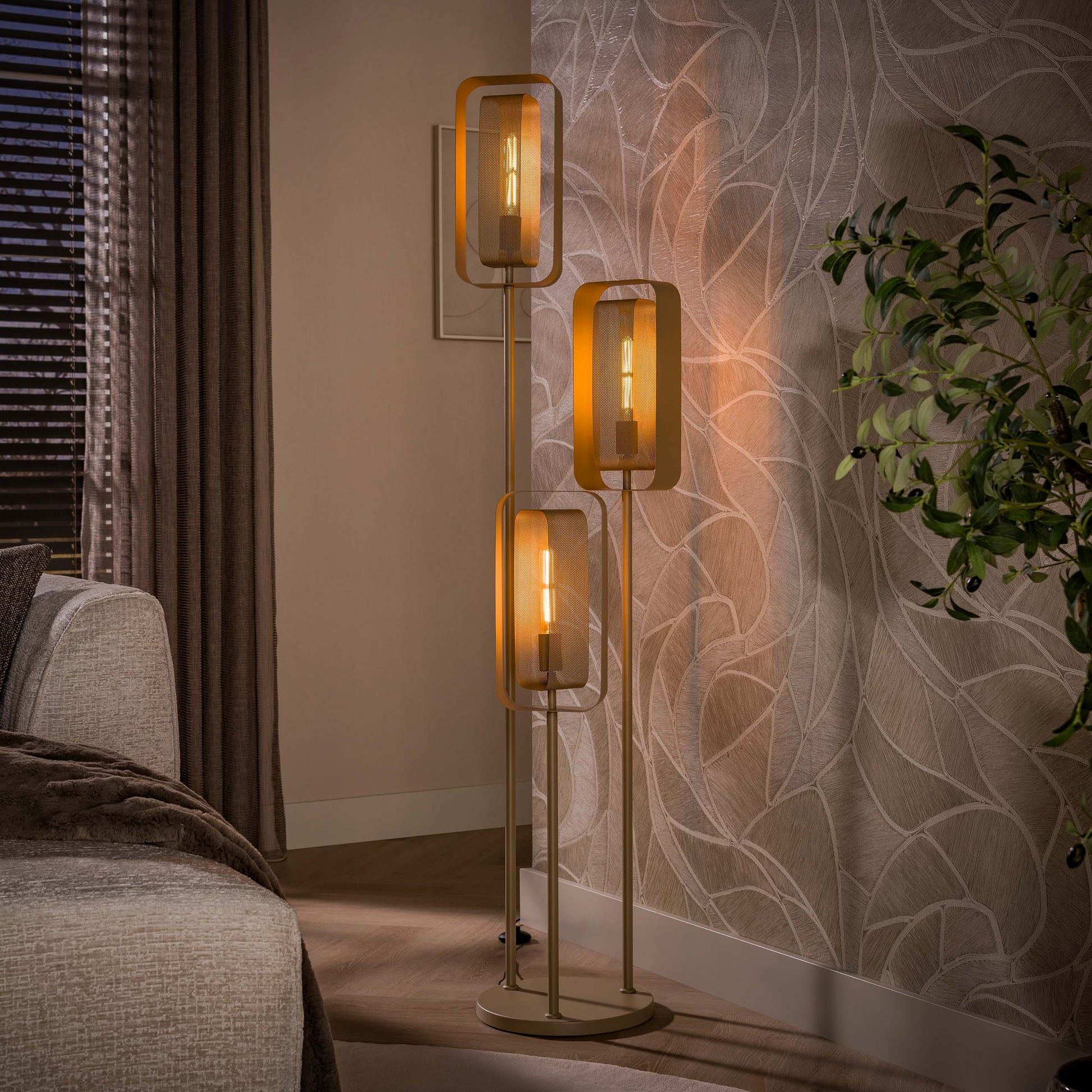 Vloerlamp Mesh Rotate getrapt 3-lichts / Beige – afbeelding 1