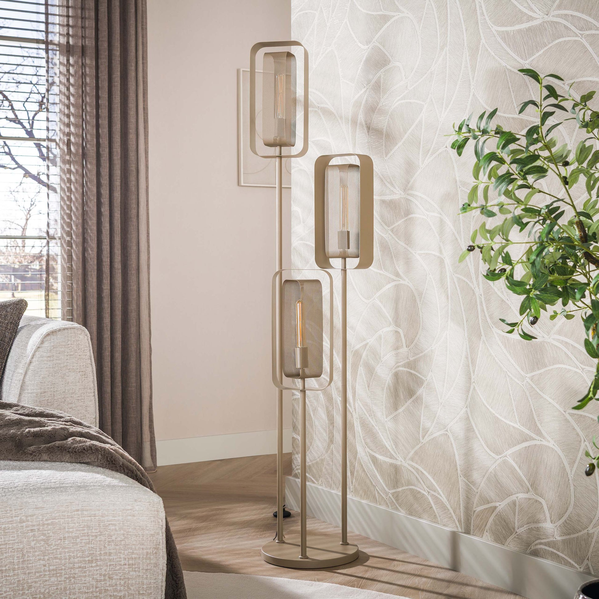 Vloerlamp Mesh Rotate getrapt 3-lichts / Beige – afbeelding 2