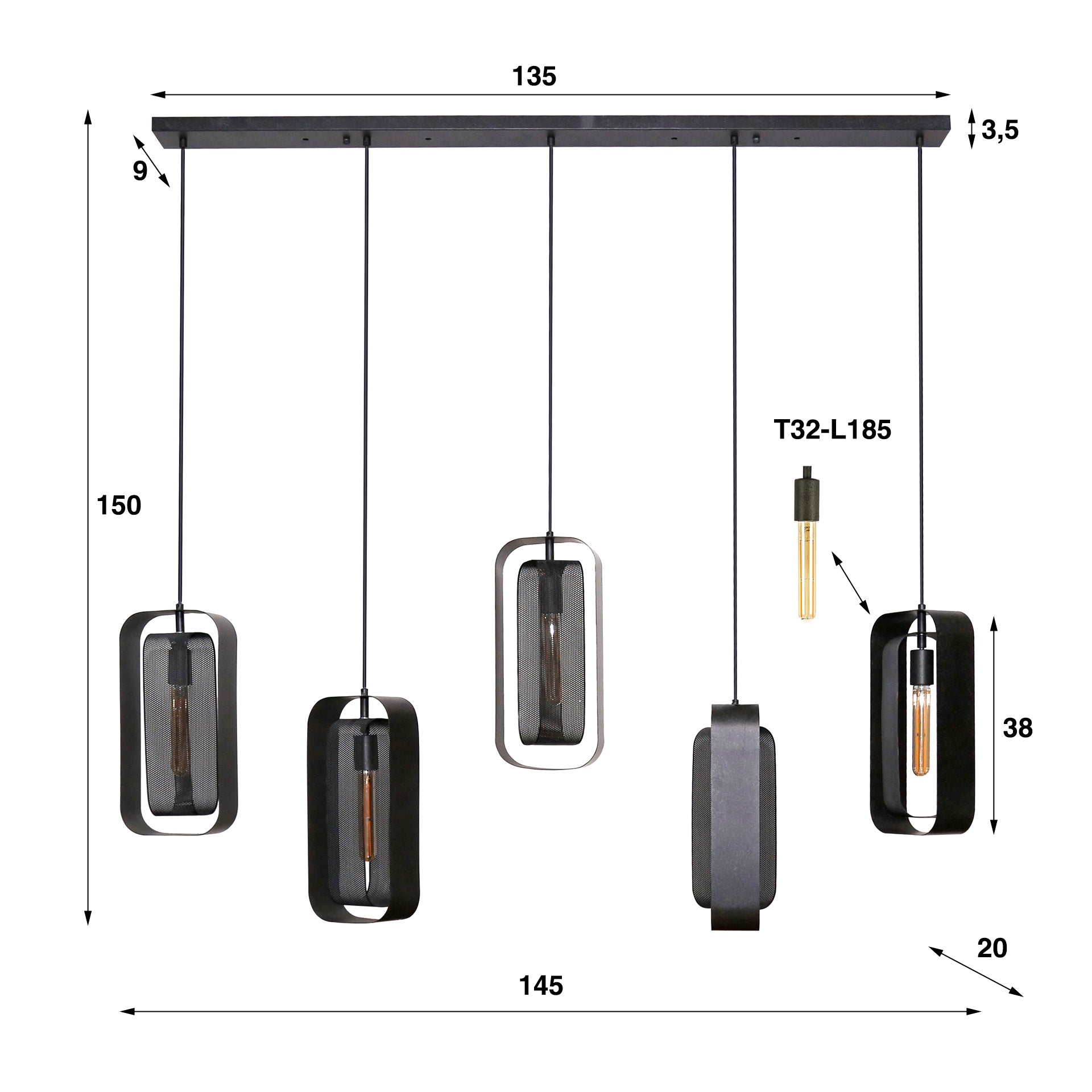 Hanglamp Mesh Rotate 5-lichts / Artic zwart – afbeelding 4